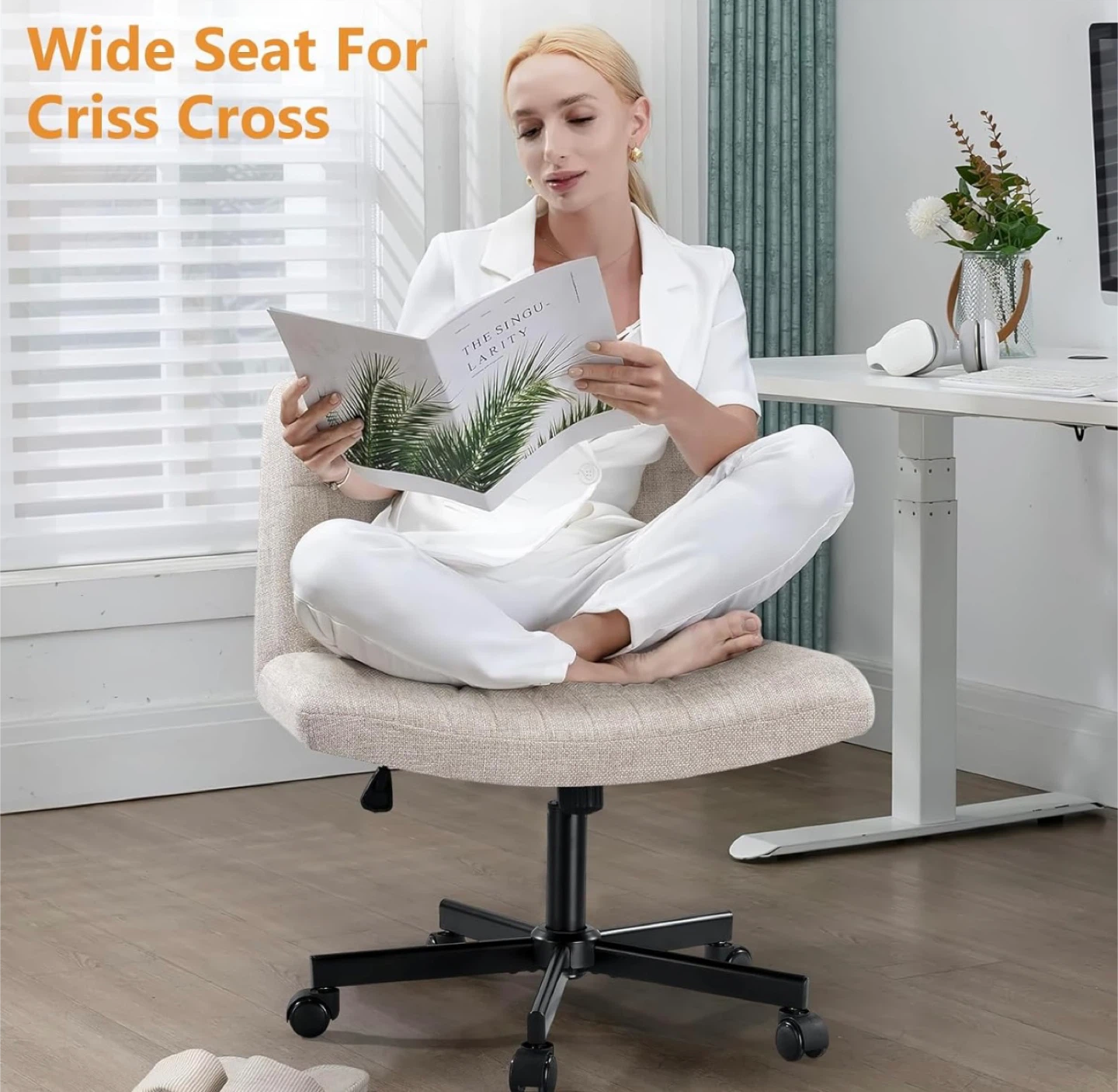 Beige Ribbed Swivel Desk Chair - photo 3