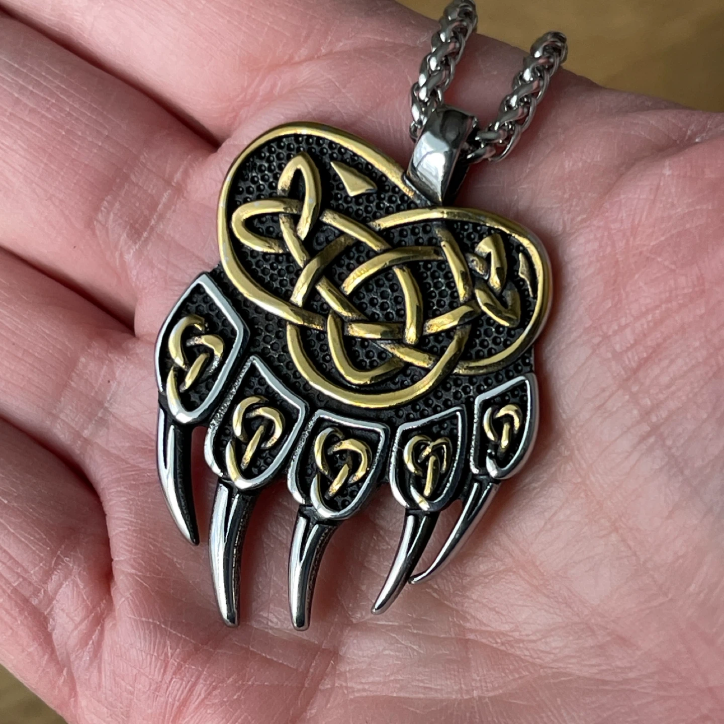 Norse Bear paw & Celtic knot stainless steel necklace - photo 3