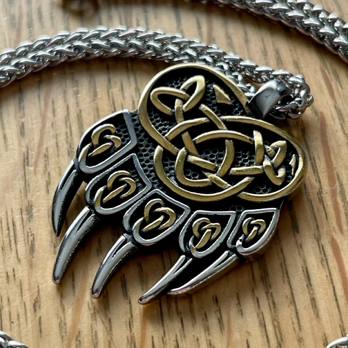 Norse Bear paw & Celtic knot stainless steel necklace