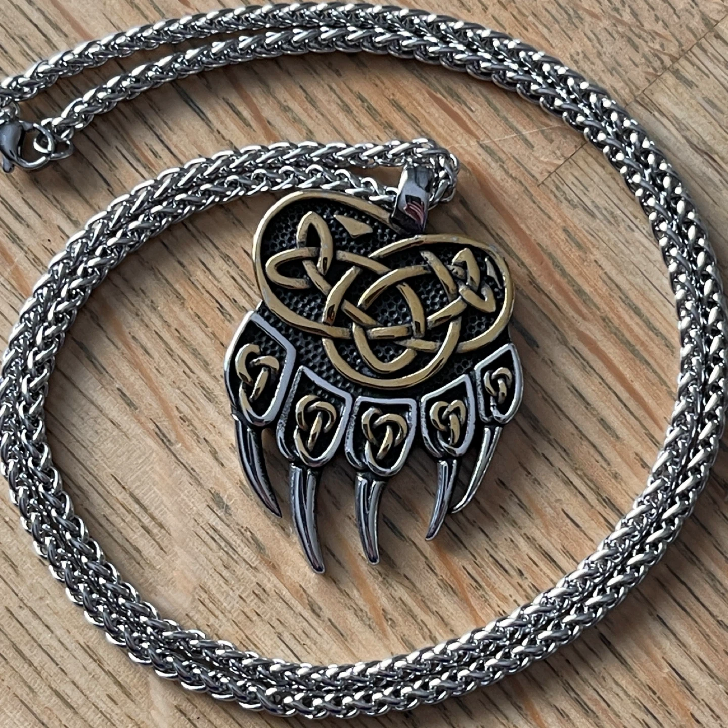 Norse Bear paw & Celtic knot stainless steel necklace - photo 2