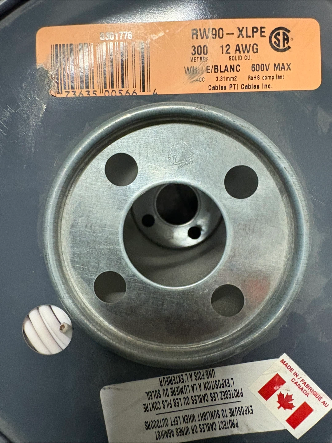 RW90-XLPE 12 AWG White Wire - 300 Metres - photo 2