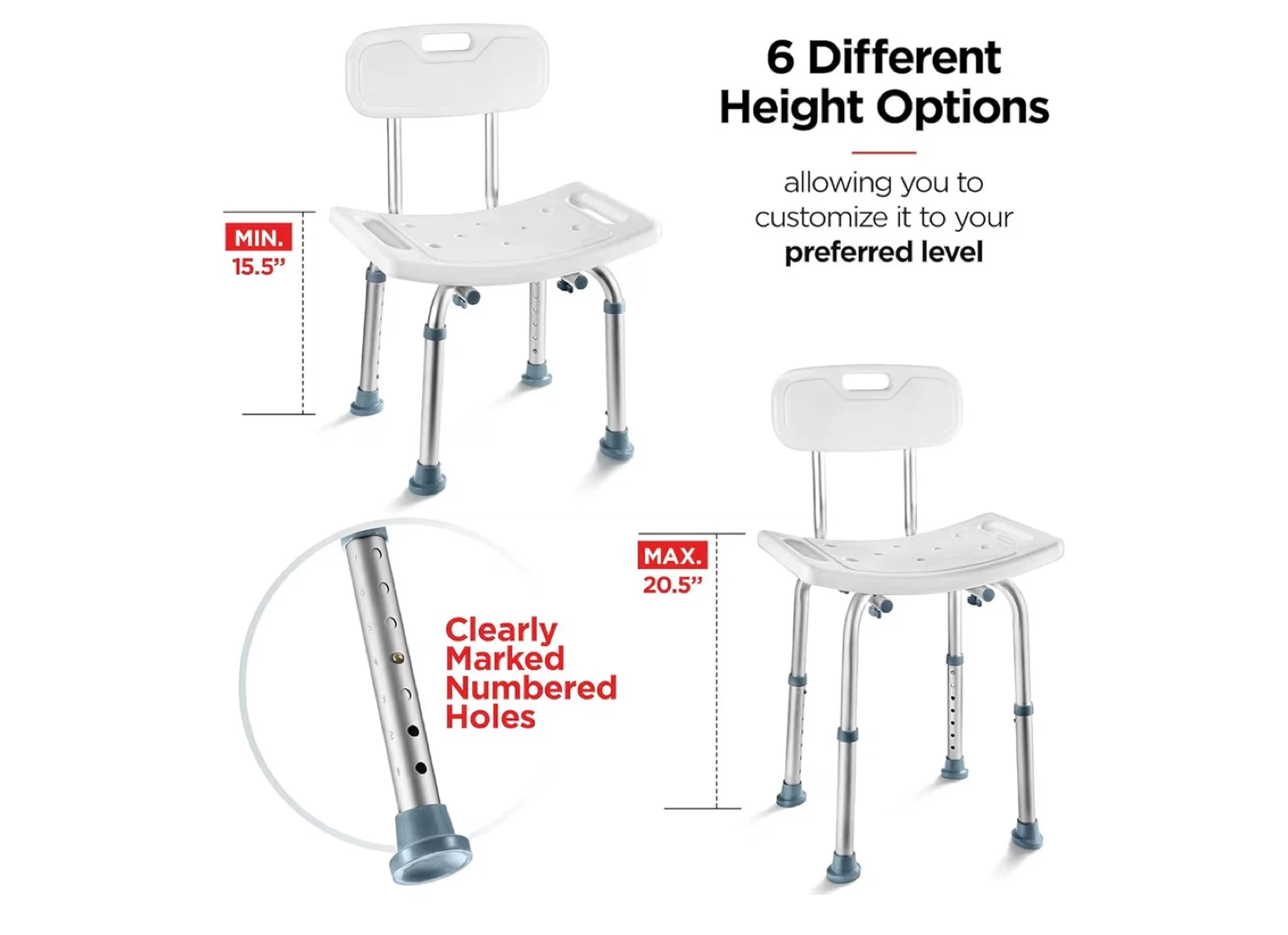 Adjustable Height Bath/Shower Chair with Backrest - photo 5