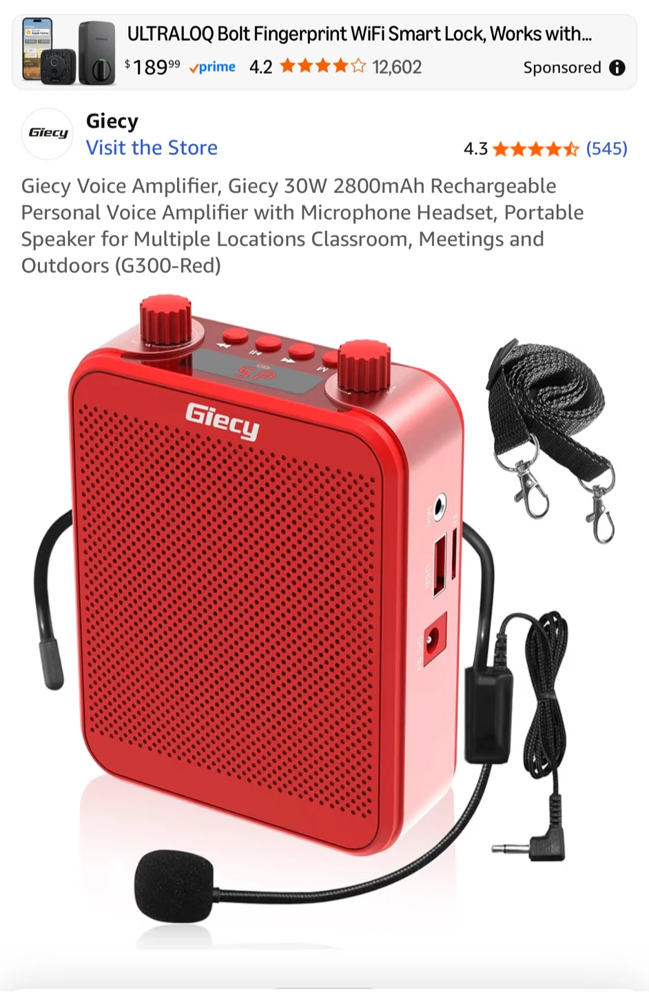 Giecy 30W Voice Amplifier - Red
