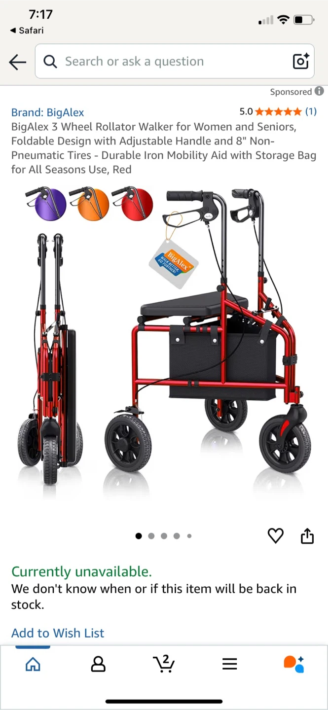 New-3 Wheel Rollator Walker - Red