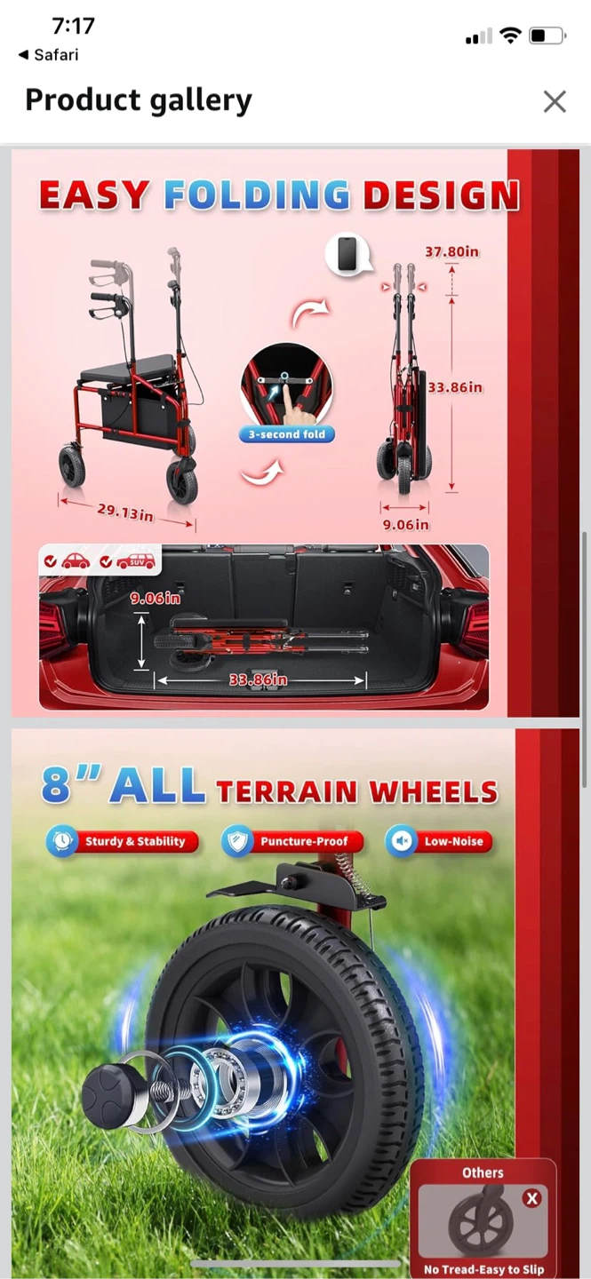 New-3 Wheel Rollator Walker - Red - photo 3