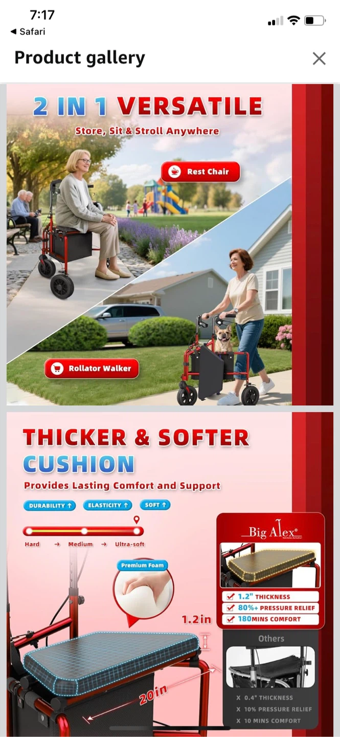 New-3 Wheel Rollator Walker - Red - photo 5
