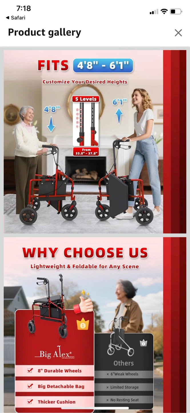 New-3 Wheel Rollator Walker - Red - photo 4