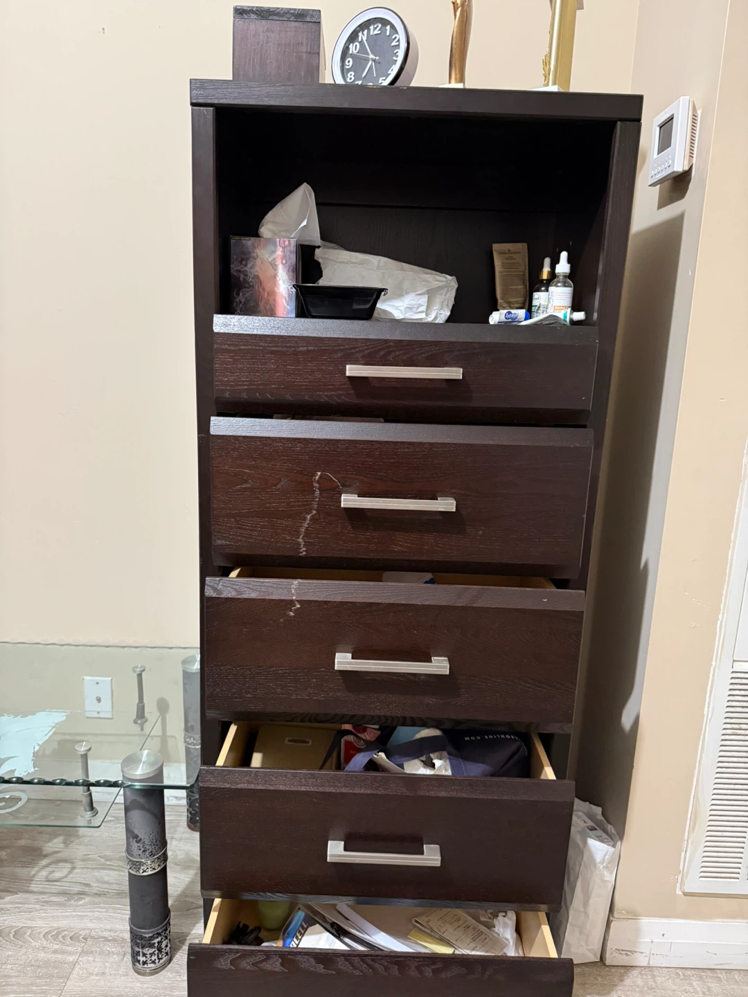 Dark Brown Wooden Dresser with 5 Drawers - photo 2