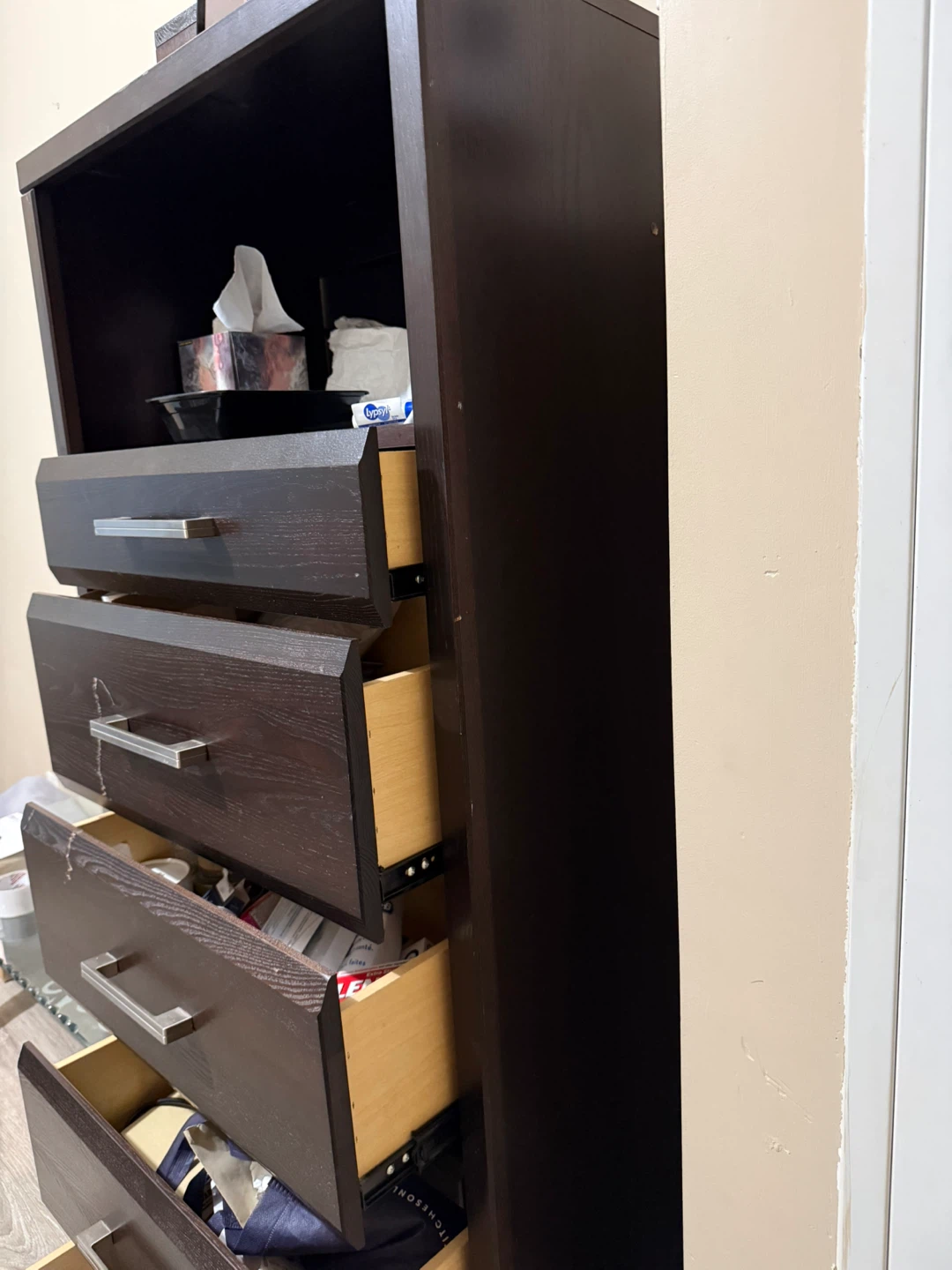 Dark Brown Wooden Dresser with 5 Drawers