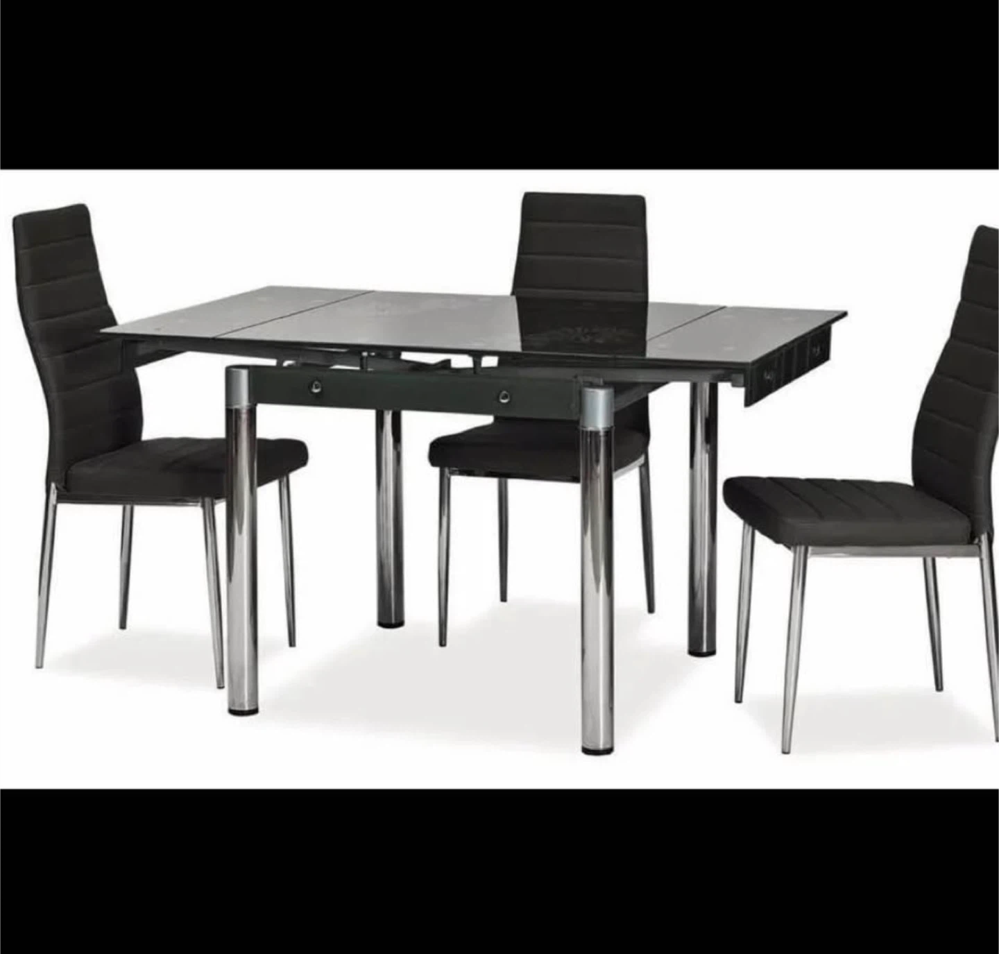 Black Glass Top Dining Table with 6 chairs
