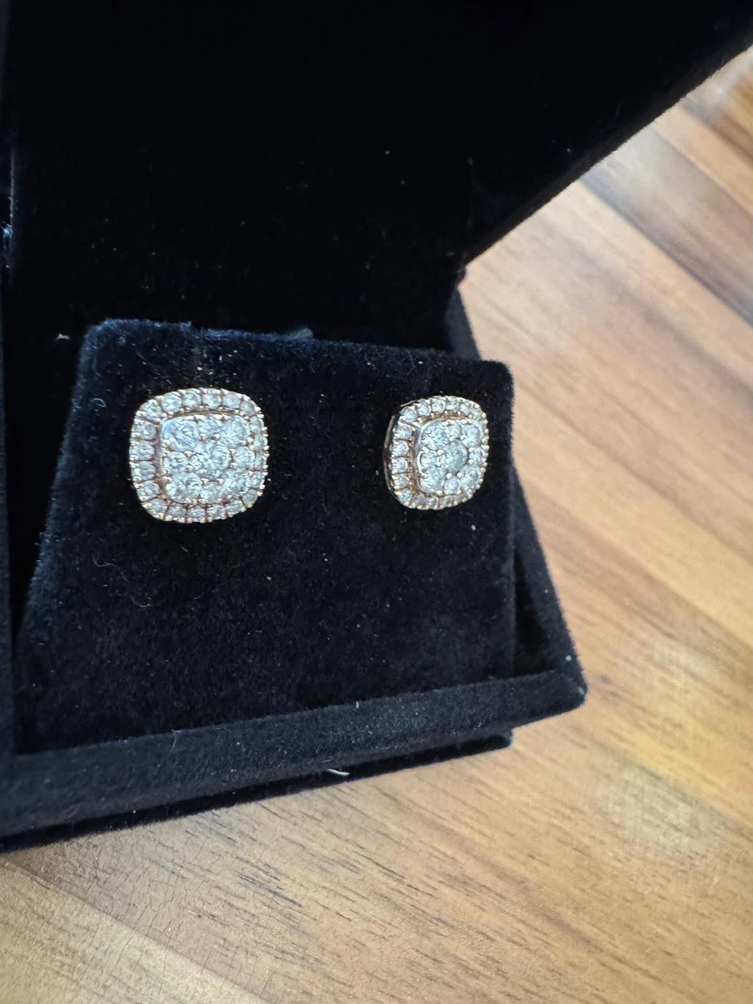 10 k Cushion Halo Diamond Stud Earrings
