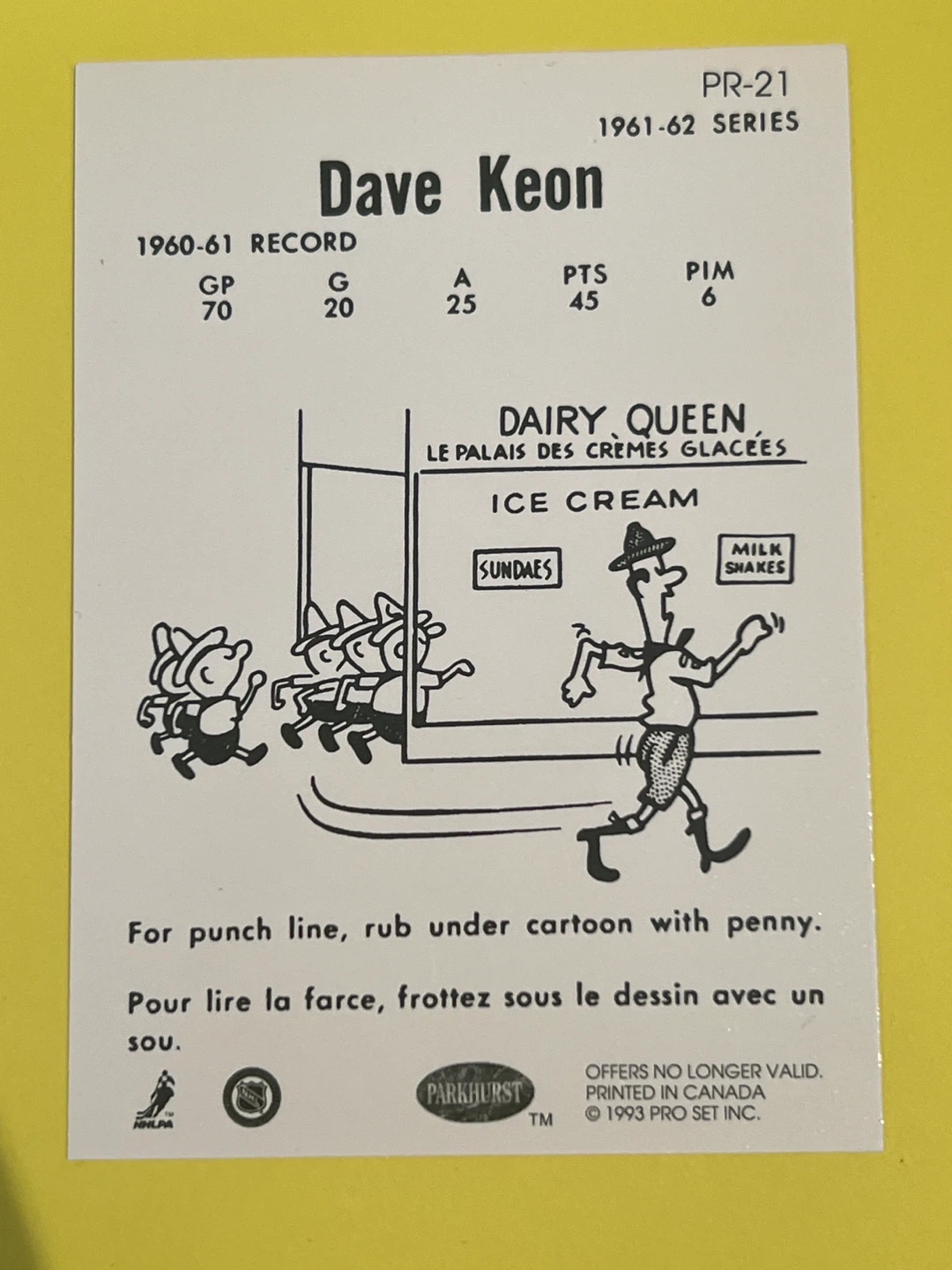 Dave Keon 1961-62 Hockey Card - photo 3