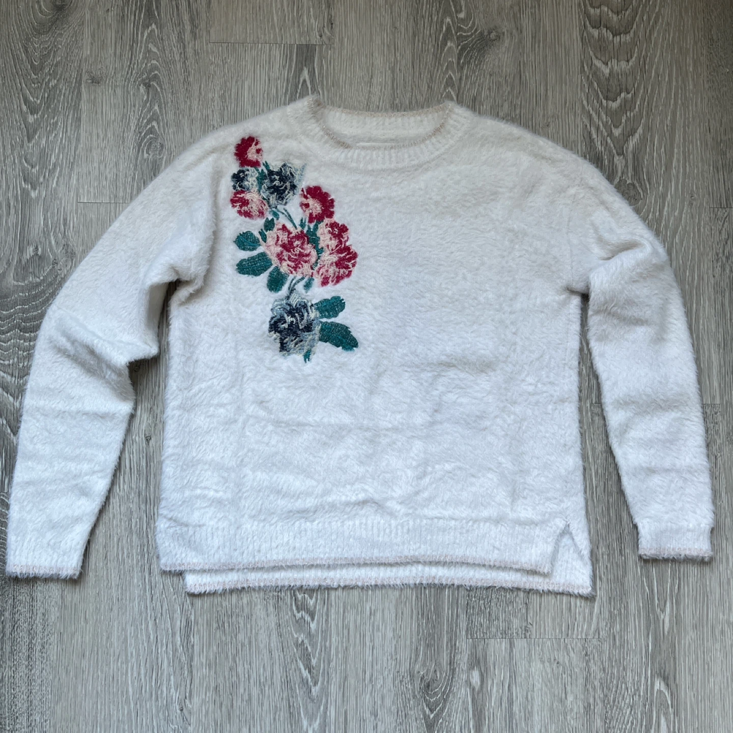 Springfield Floral Embroidered Fuzzy Sweater - Size S - photo 2