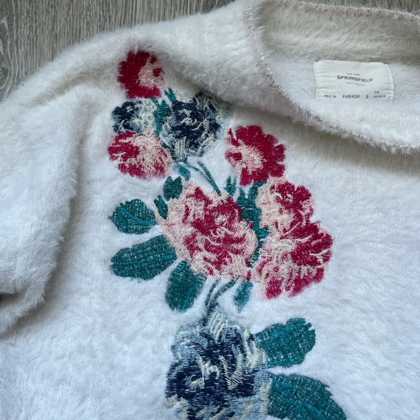 Springfield Floral Embroidered Fuzzy Sweater - Size S - photo 3