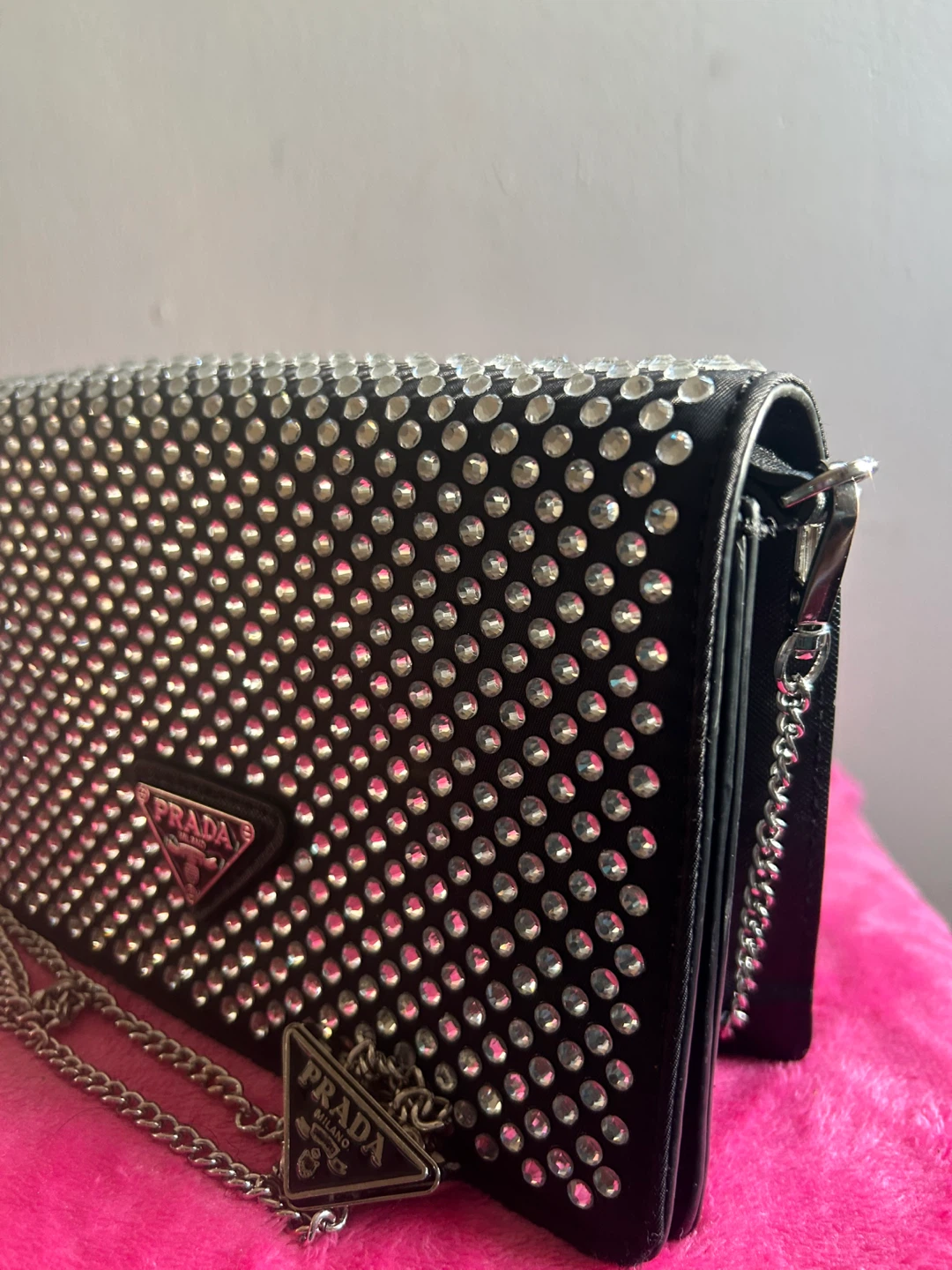 Prada Black Studded Purse with Chain - photo 3