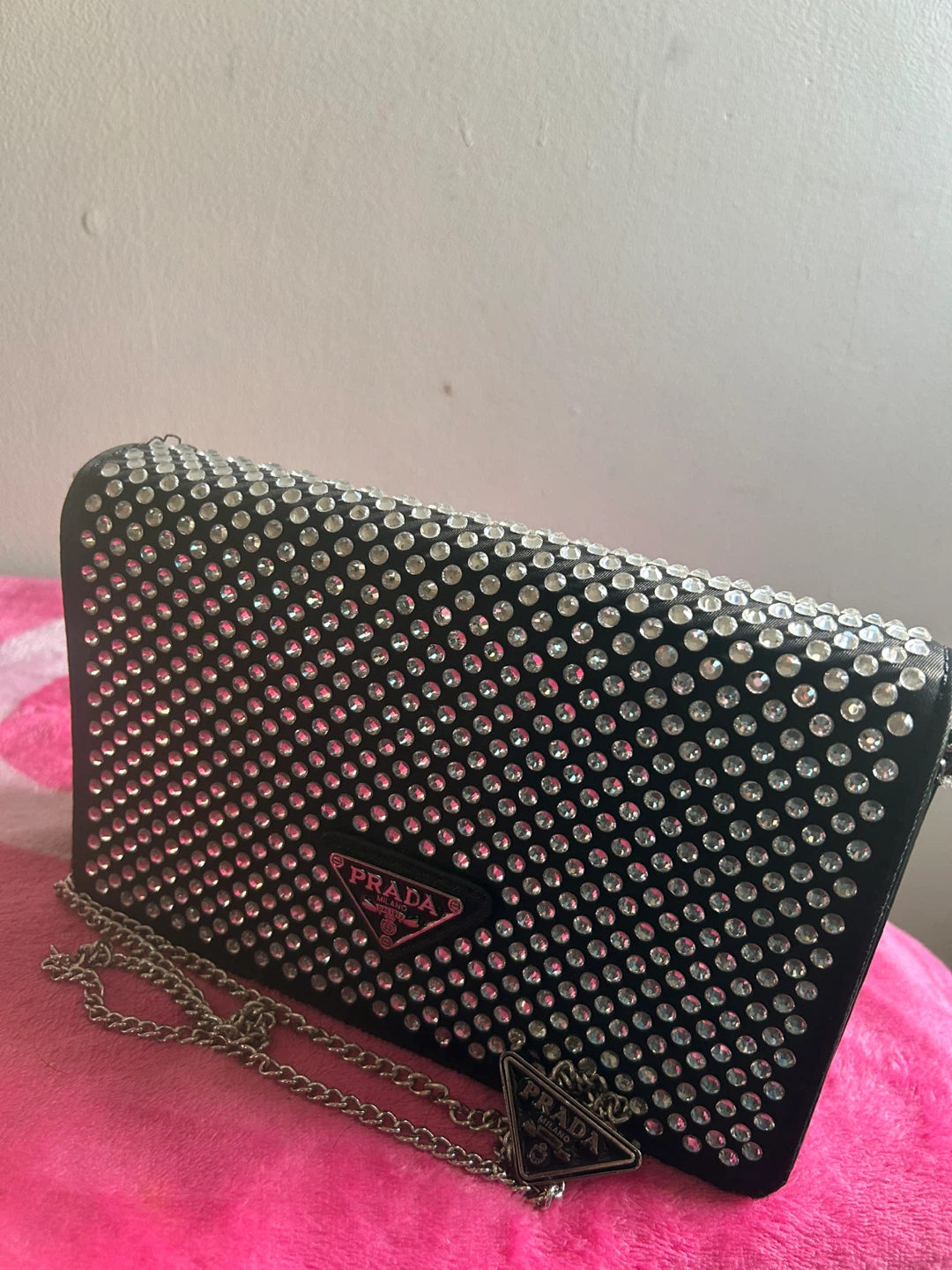 Prada Black Studded Purse with Chain