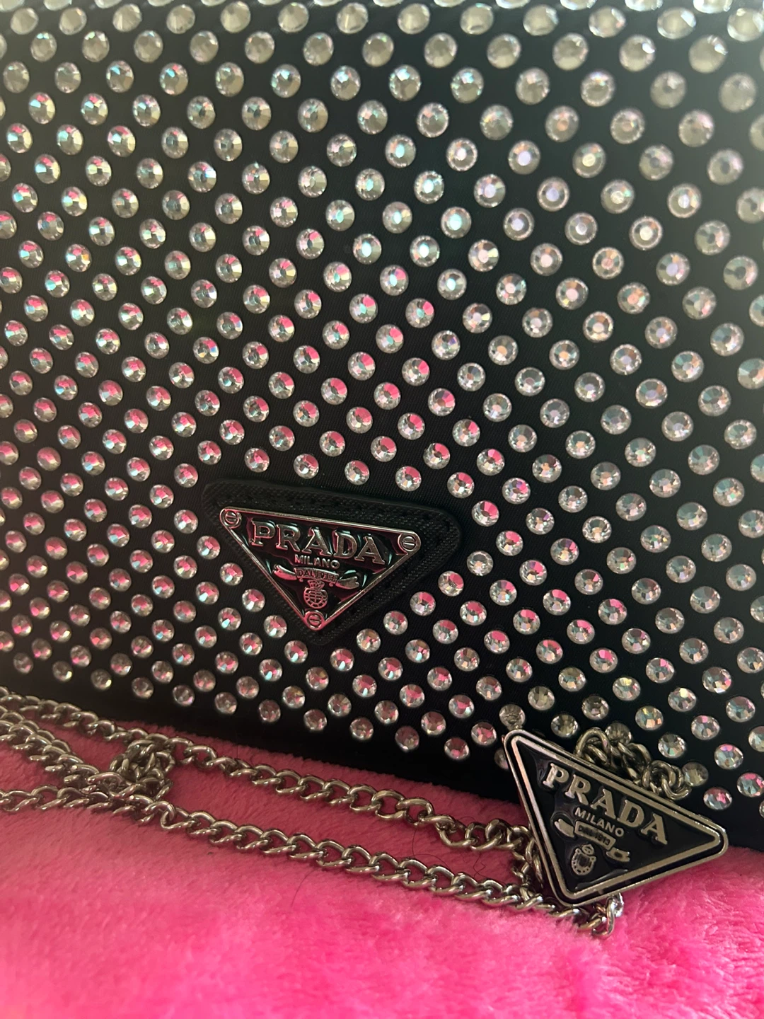 Prada Black Studded Purse with Chain - photo 2