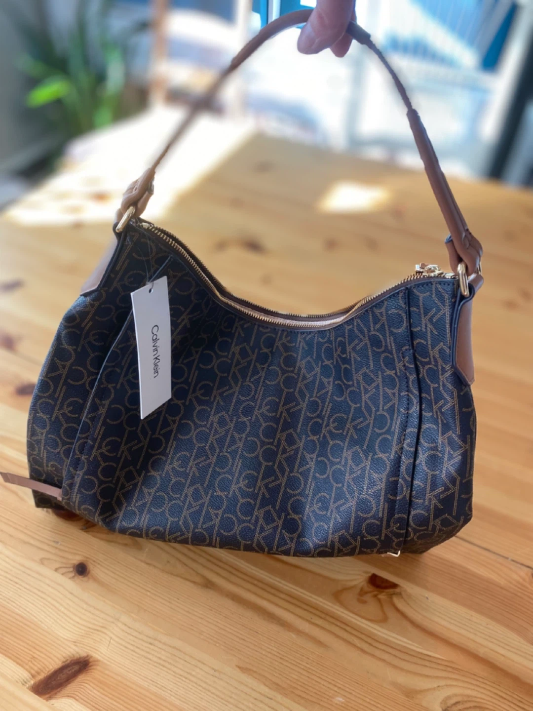 Calvin Klein Brown Signature Print Shoulder Bag