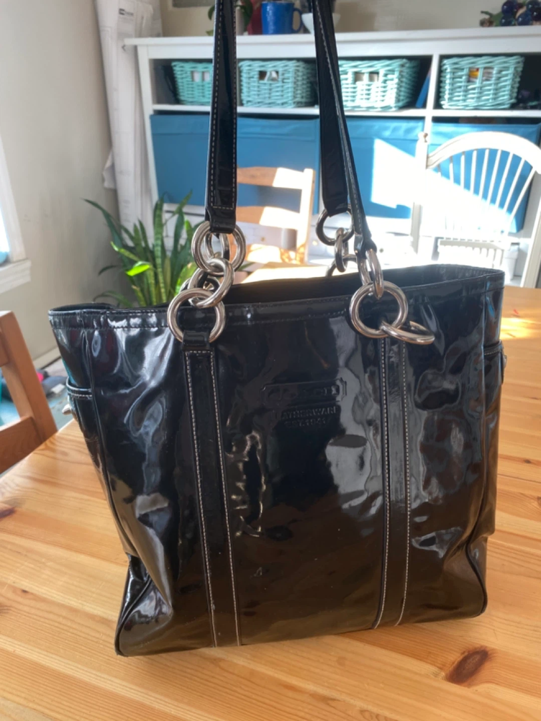 Coach Black Patent Leather Tote Bag