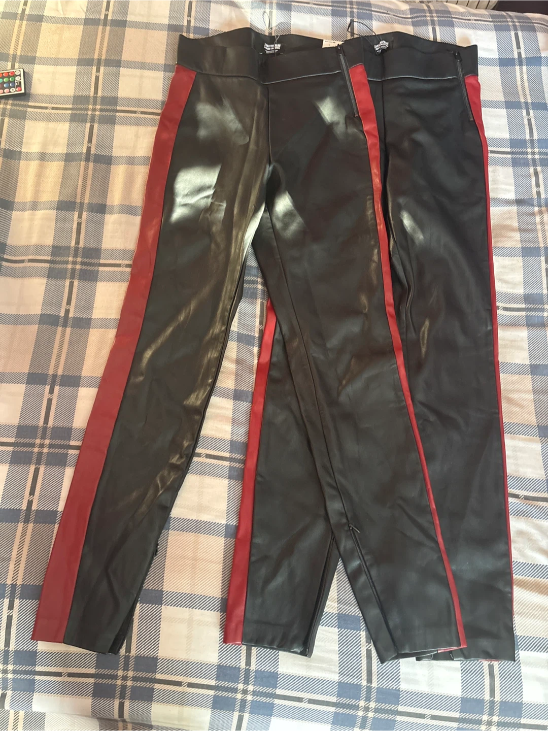 Zara Faux Leather Pants with Red Stripe