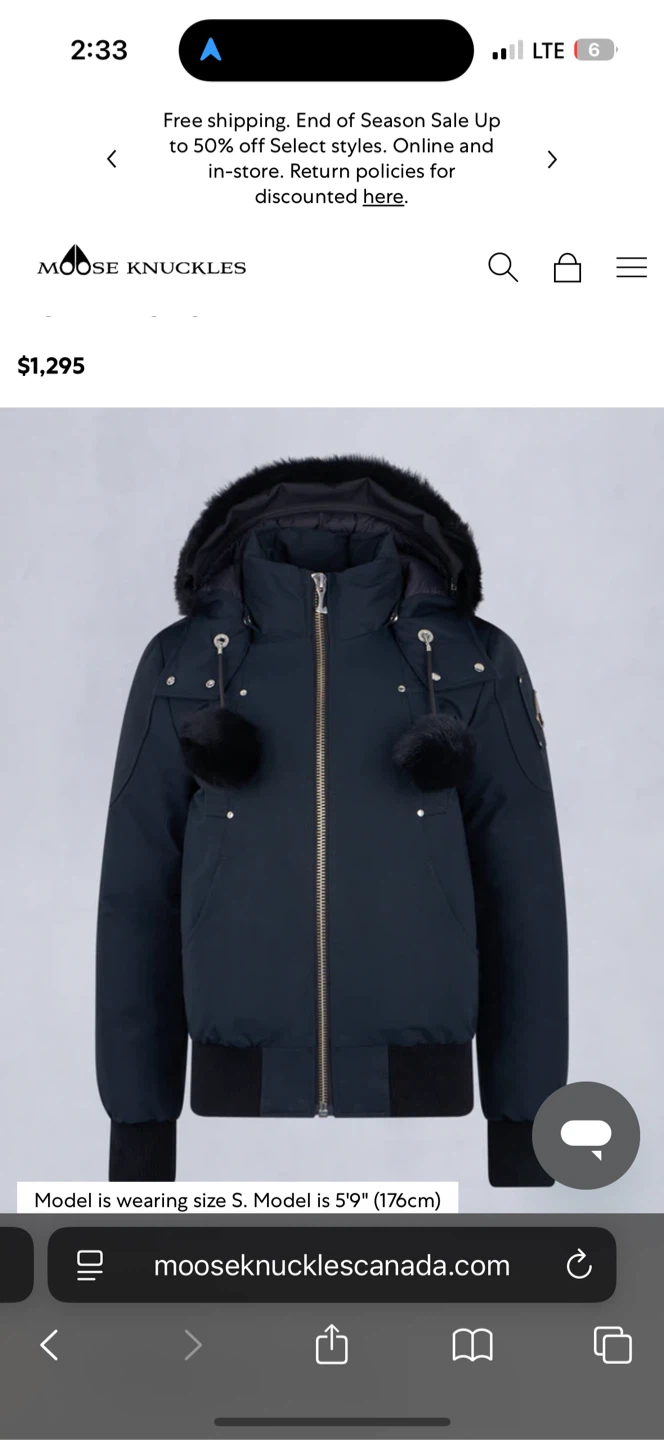 Moose Knuckles Down Filled Bomber Jacket Size S