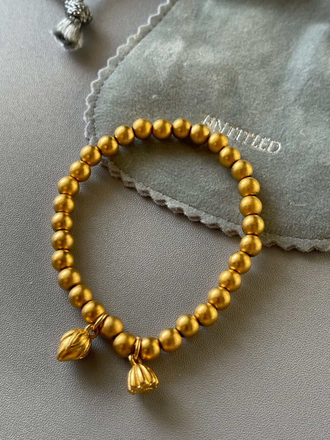 Gold Colour Beaded Bracelet with Lotus Charms - photo 2