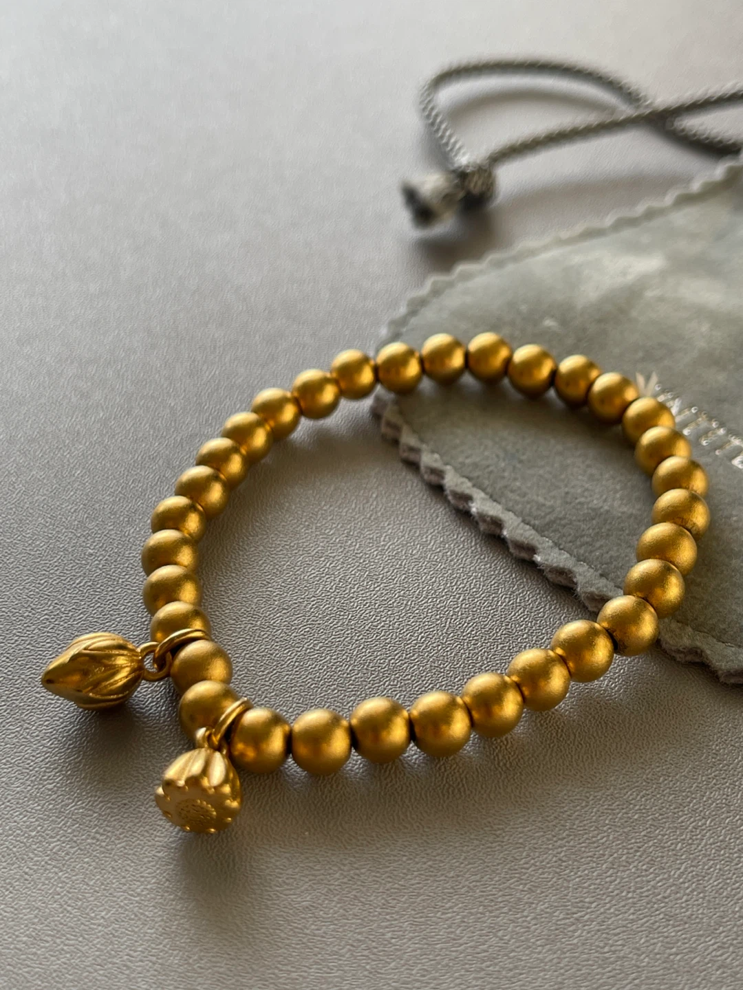 Gold Colour Beaded Bracelet with Lotus Charms - photo 3