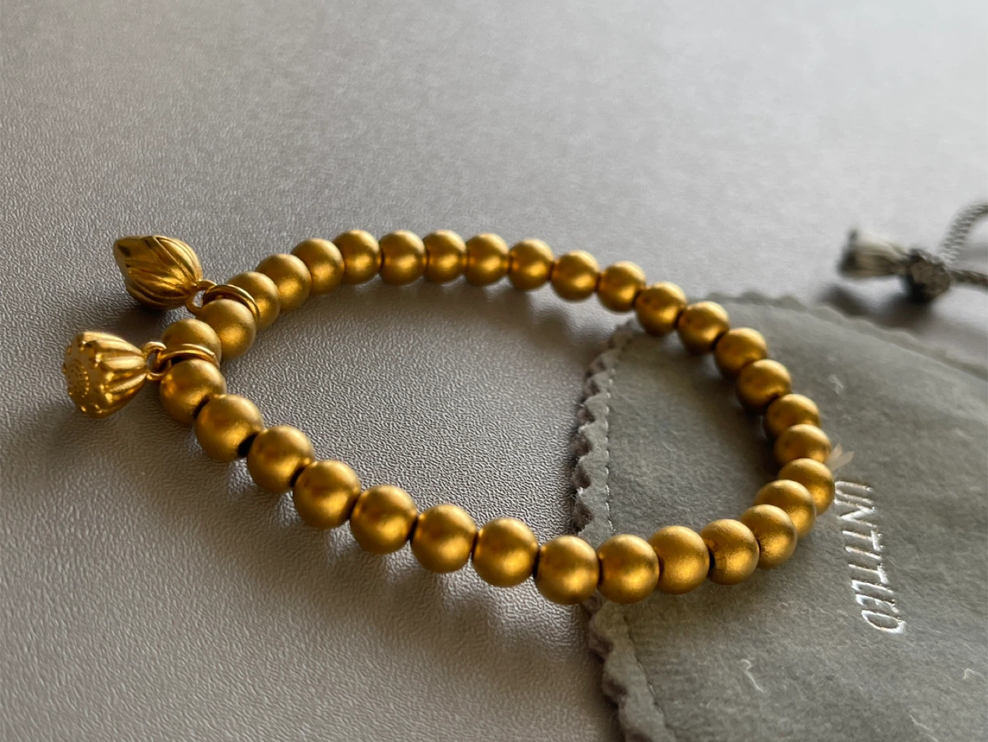 Gold Colour Beaded Bracelet with Lotus Charms - photo 4
