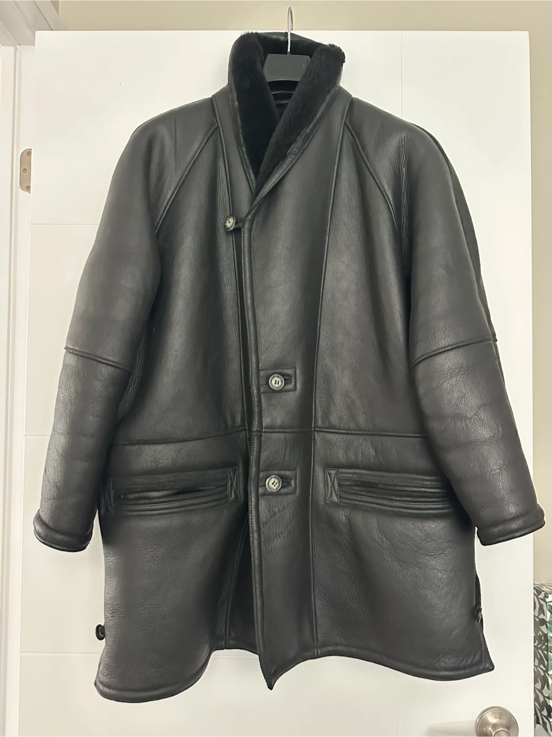 Shearling Black Leather Coat Size 50 - photo 3