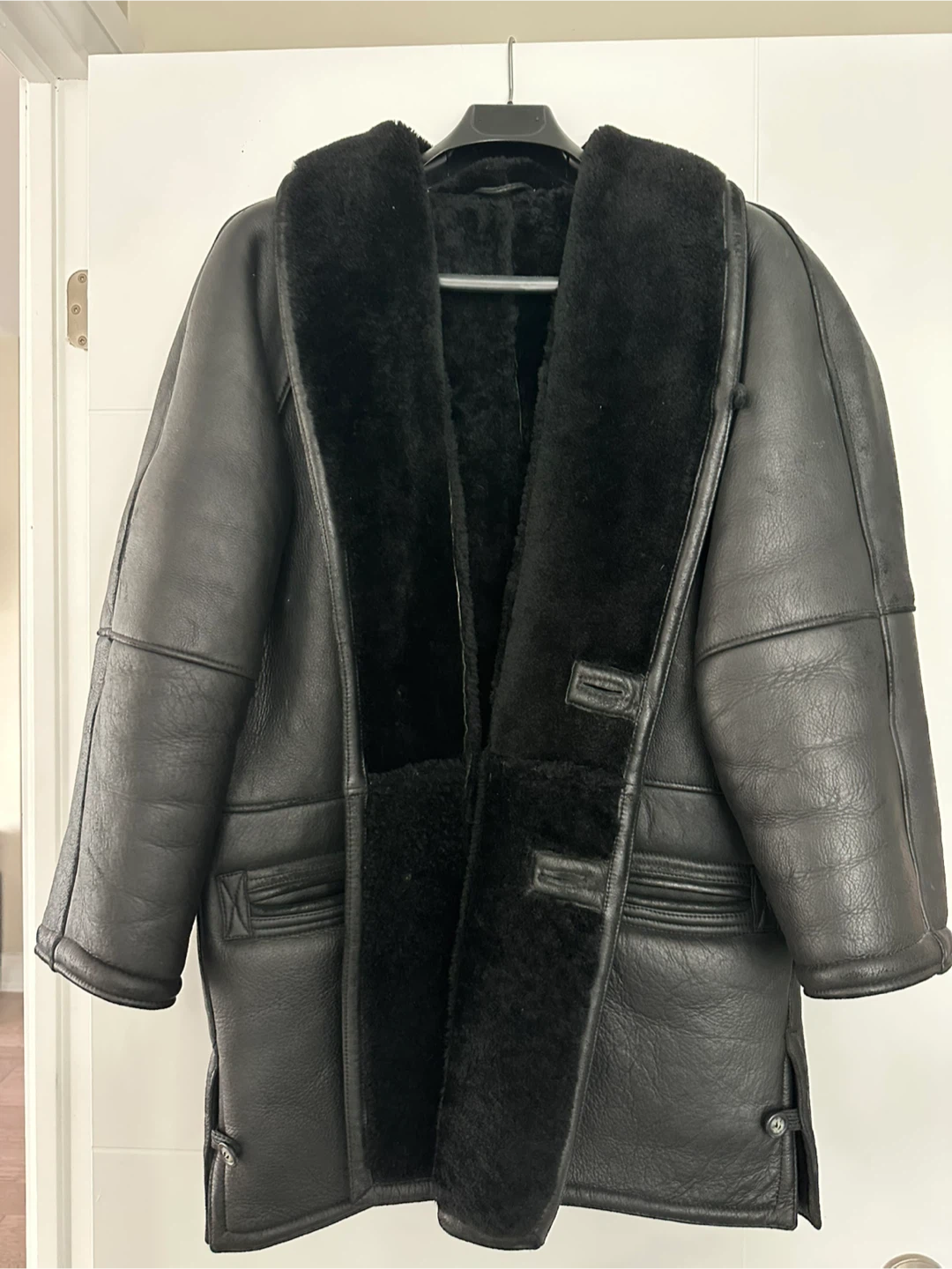 Shearling Black Leather Coat Size 50