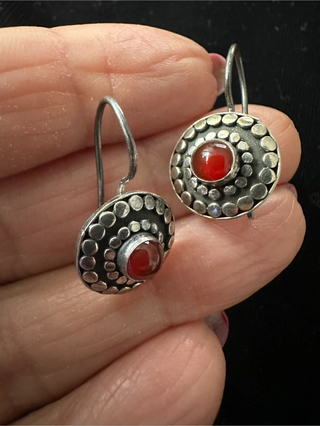 Sterling Silver Earrings with Red Stone - photo 2