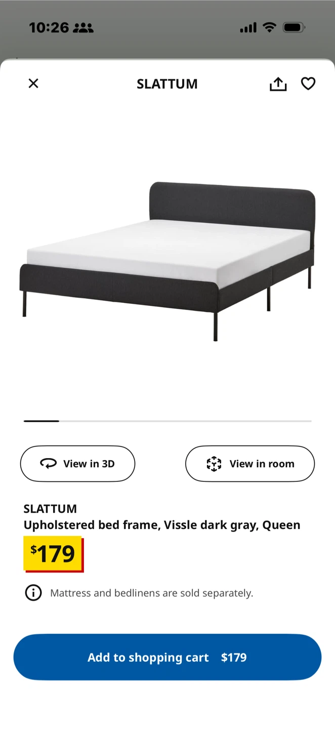 IKEA SLATTUM Queen Bed Frame - Vissle Dark Gray