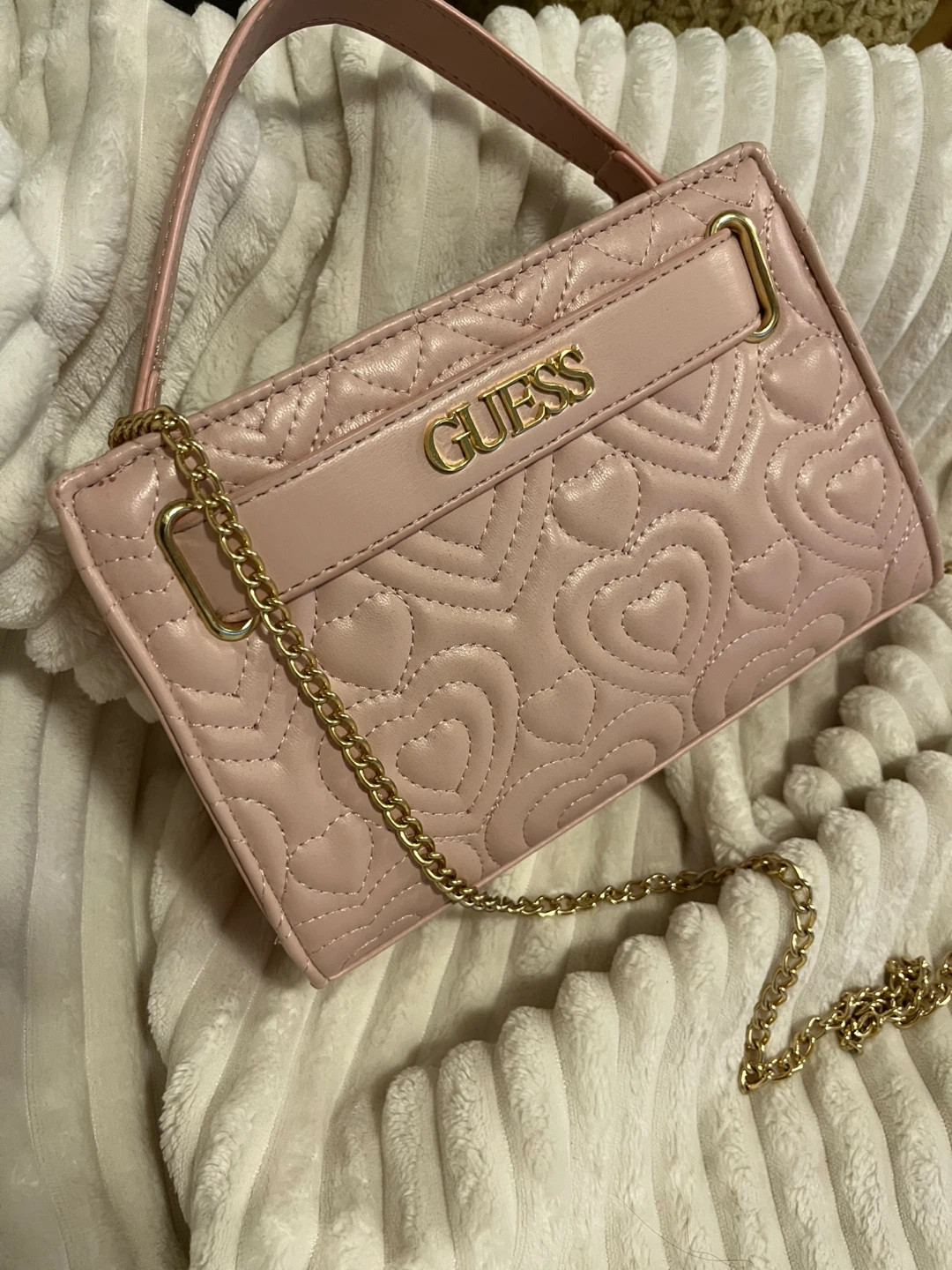 Guess Pink Heart Quilted Crossbody Bag