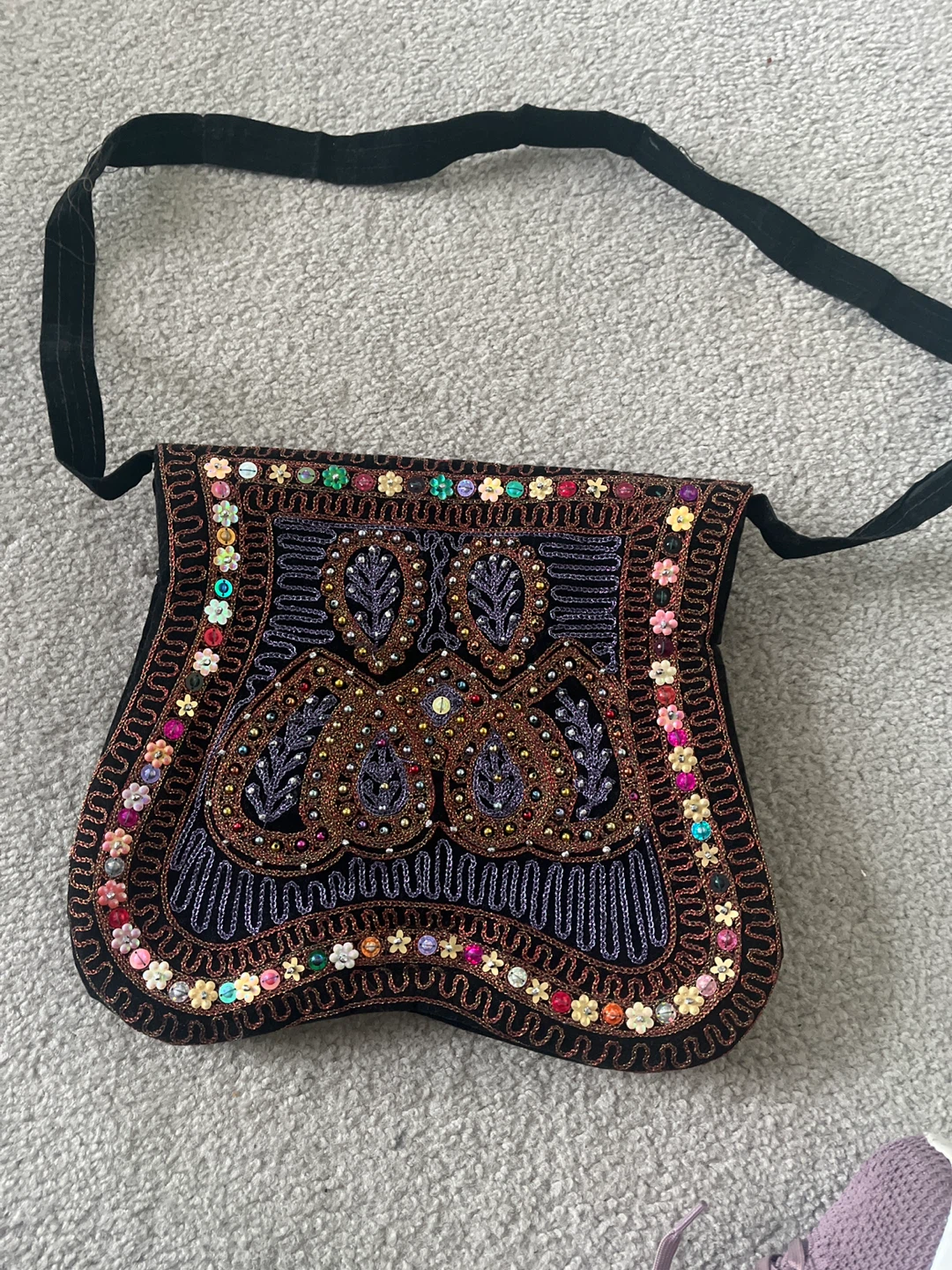 Embroidered Velvet Shoulder Bag