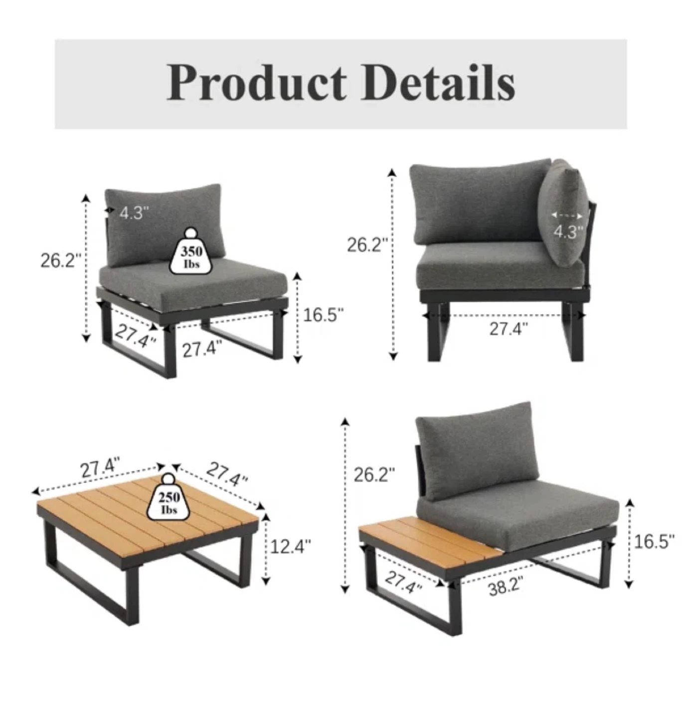 5 person- outdoor modular Sectional Sofa Set with Coffee Table - photo 3
