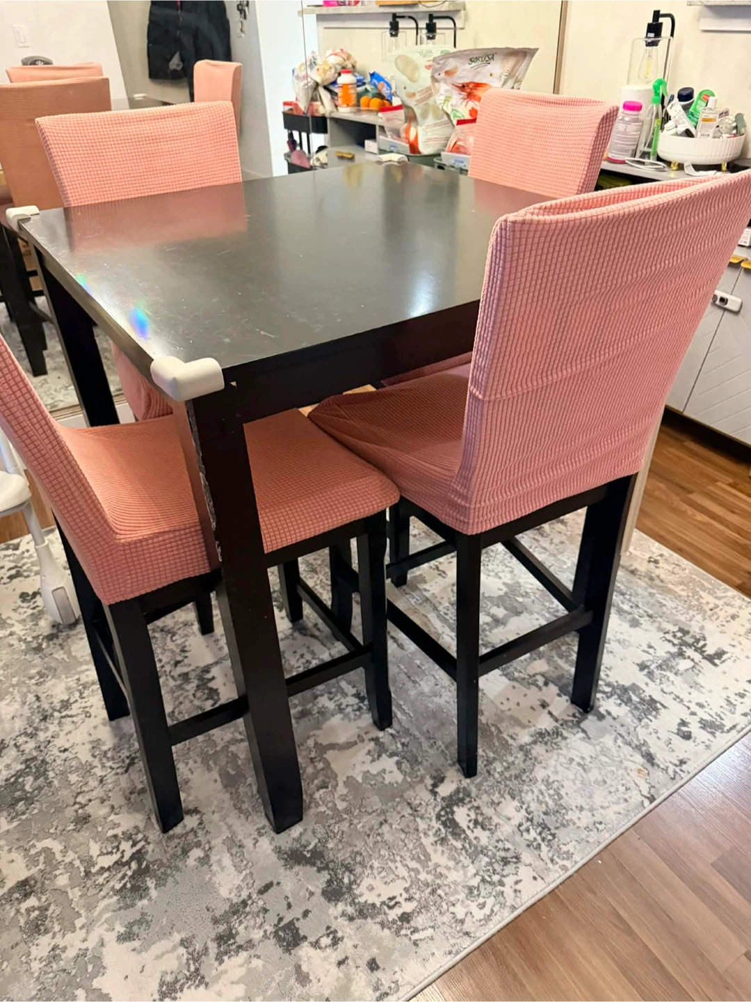 Dining Table Set with 4 Chairs - Black & Pink - photo 2