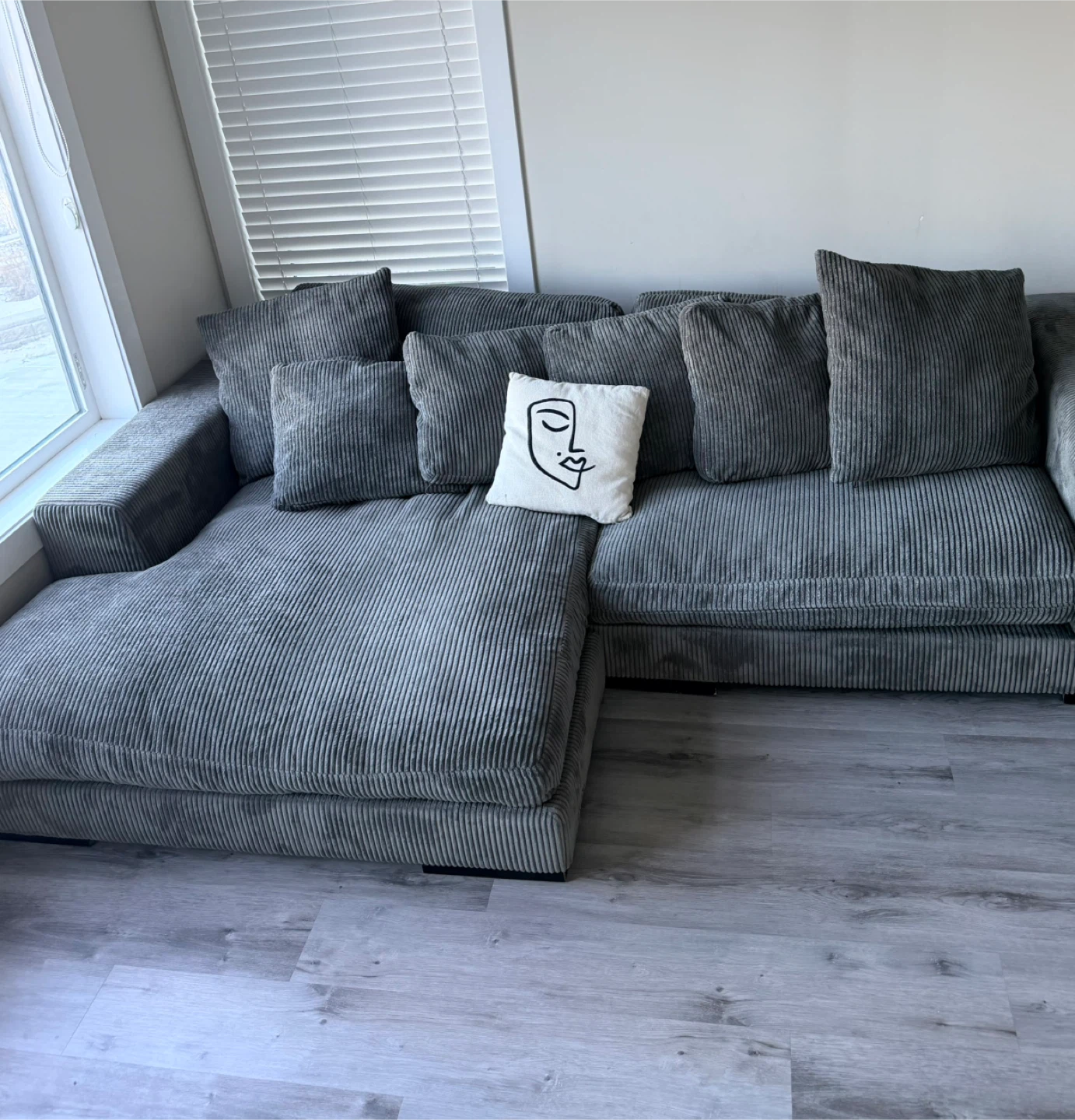 GREY CORDUROY SECTIONAL 2-PIECE