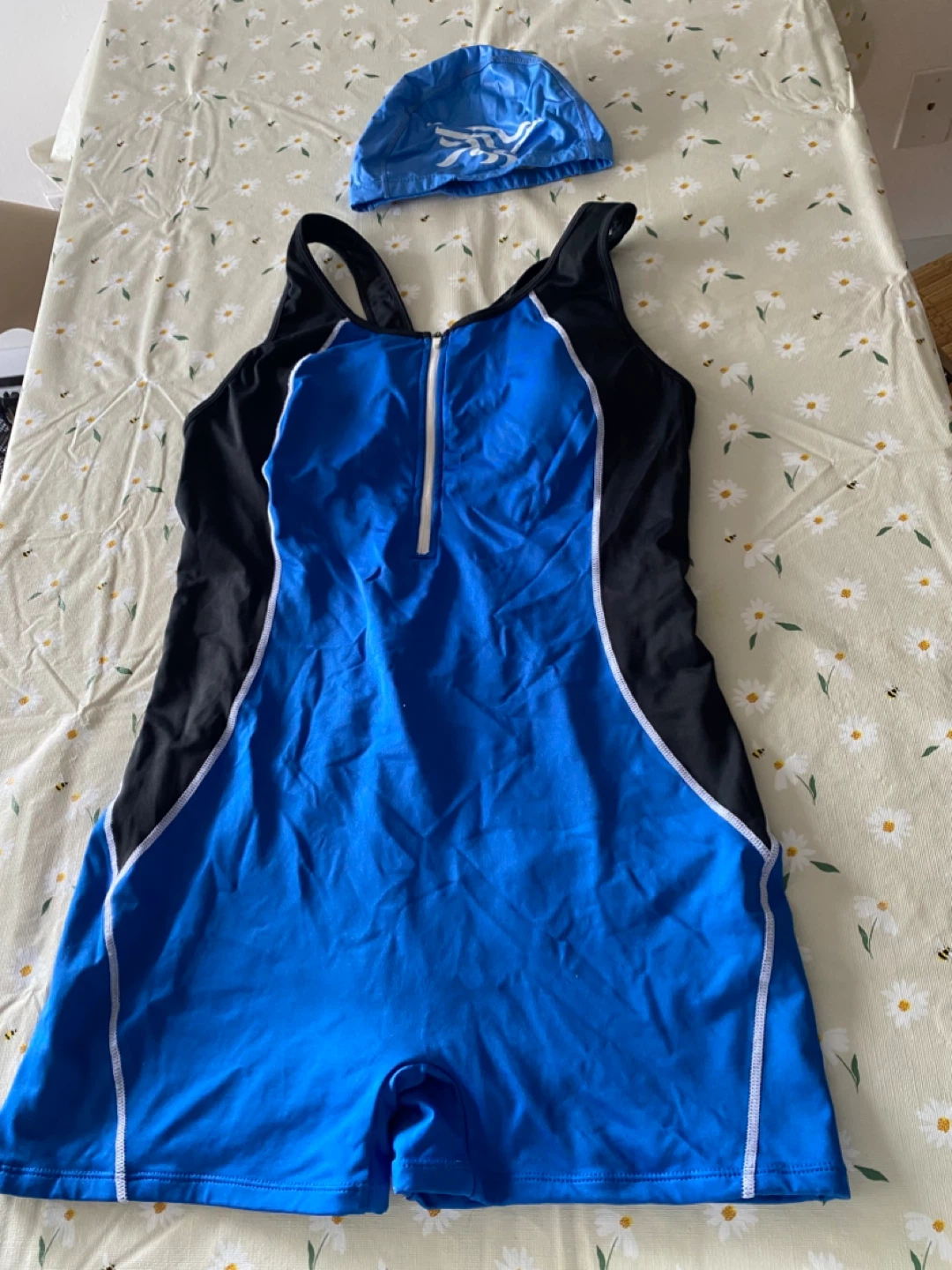 Swimsuit with Cap - Blue & Black