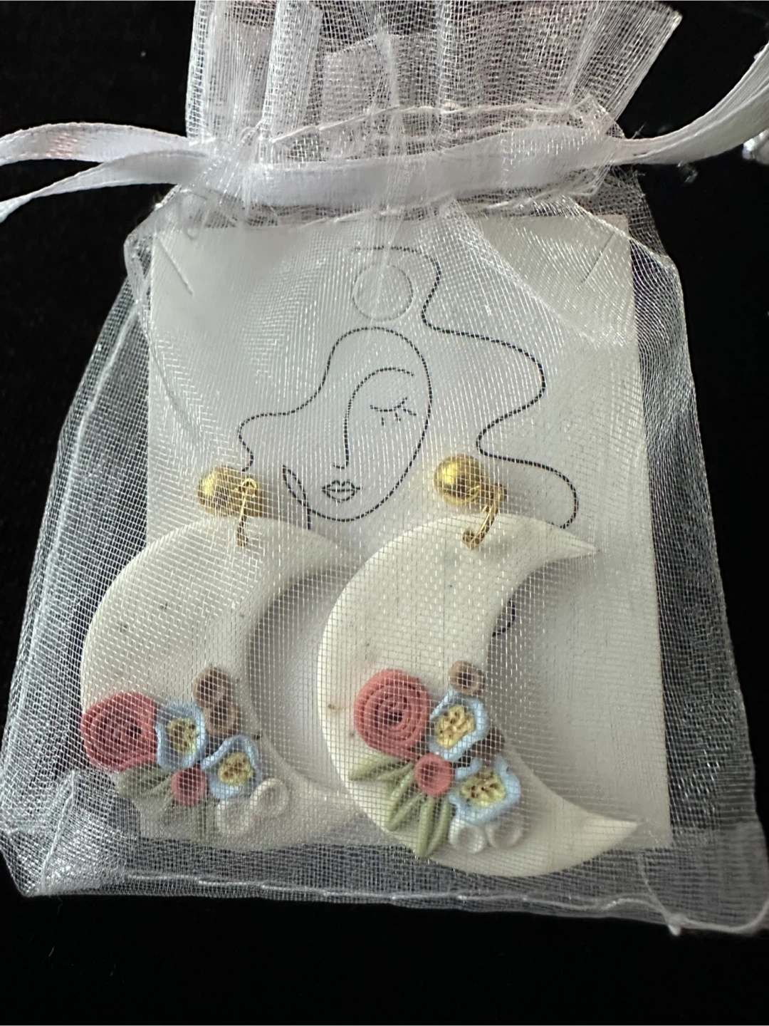 Hand Made Floral Moon Earrings