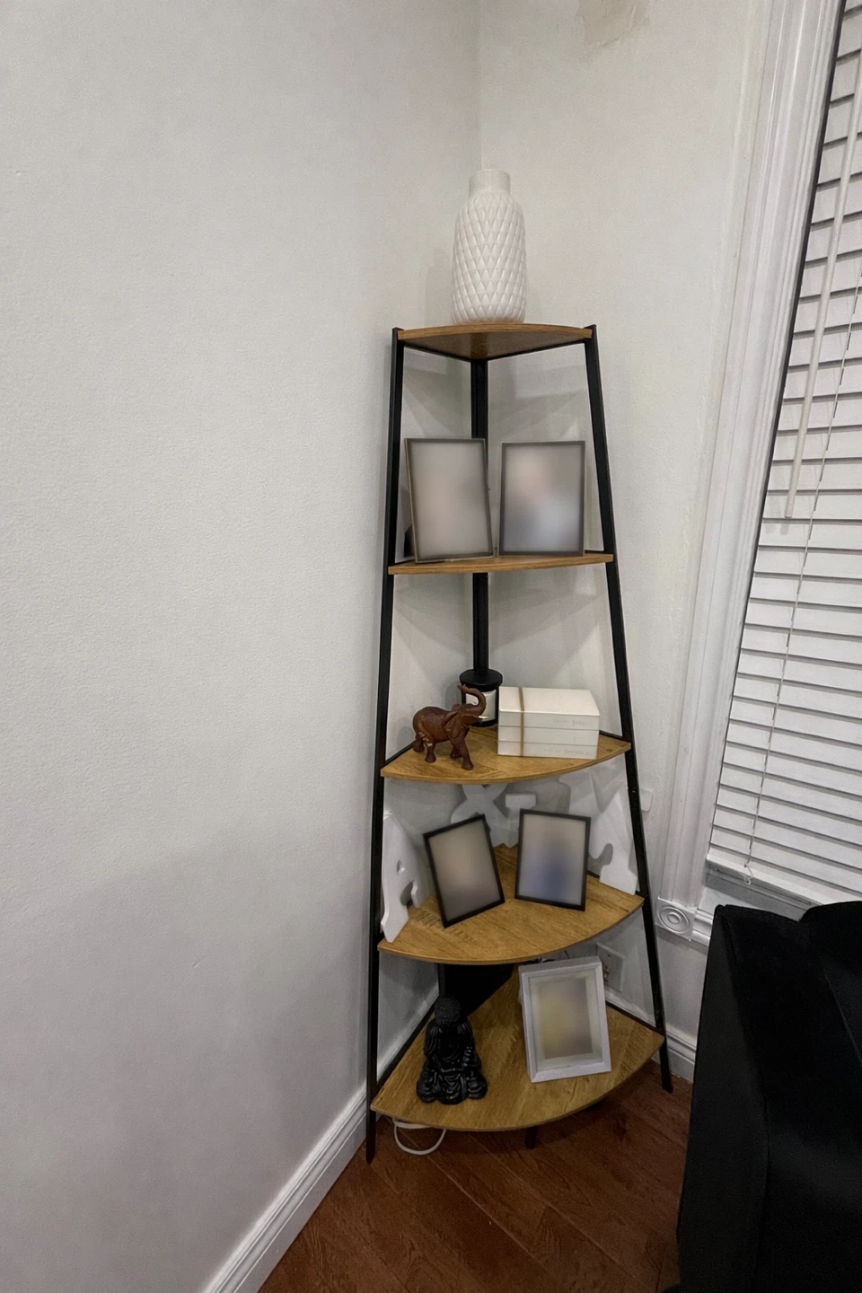 Corner Shelf - Wood & Black Metal