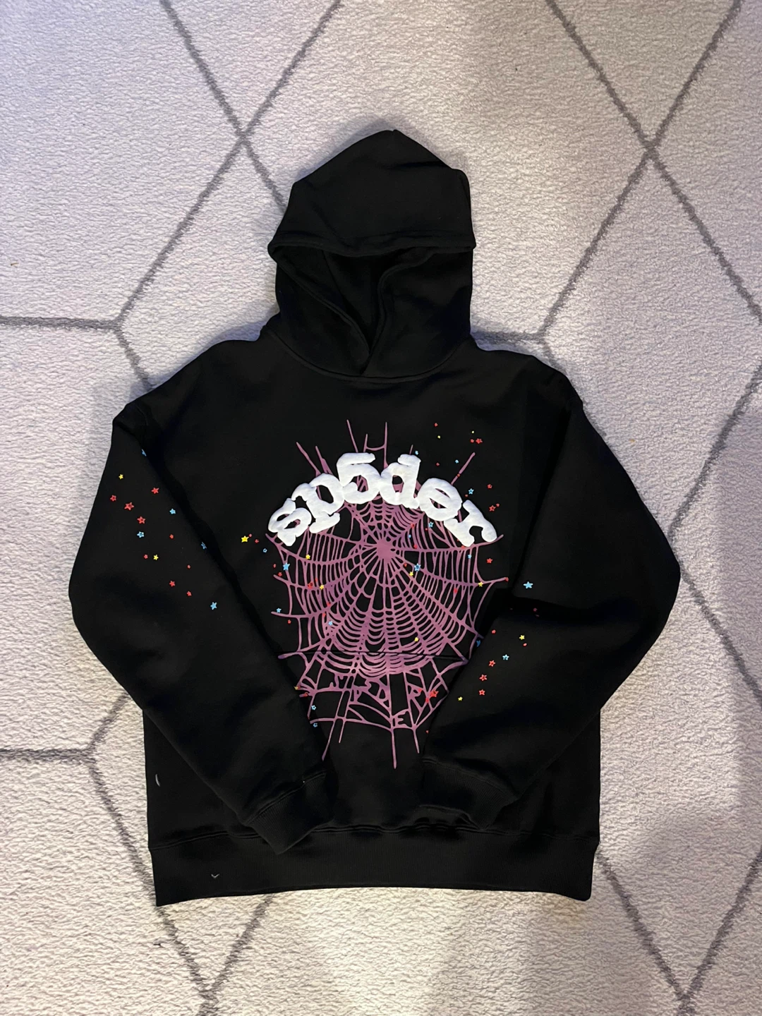 Men’s Black and Purple Sp5der Hoodie