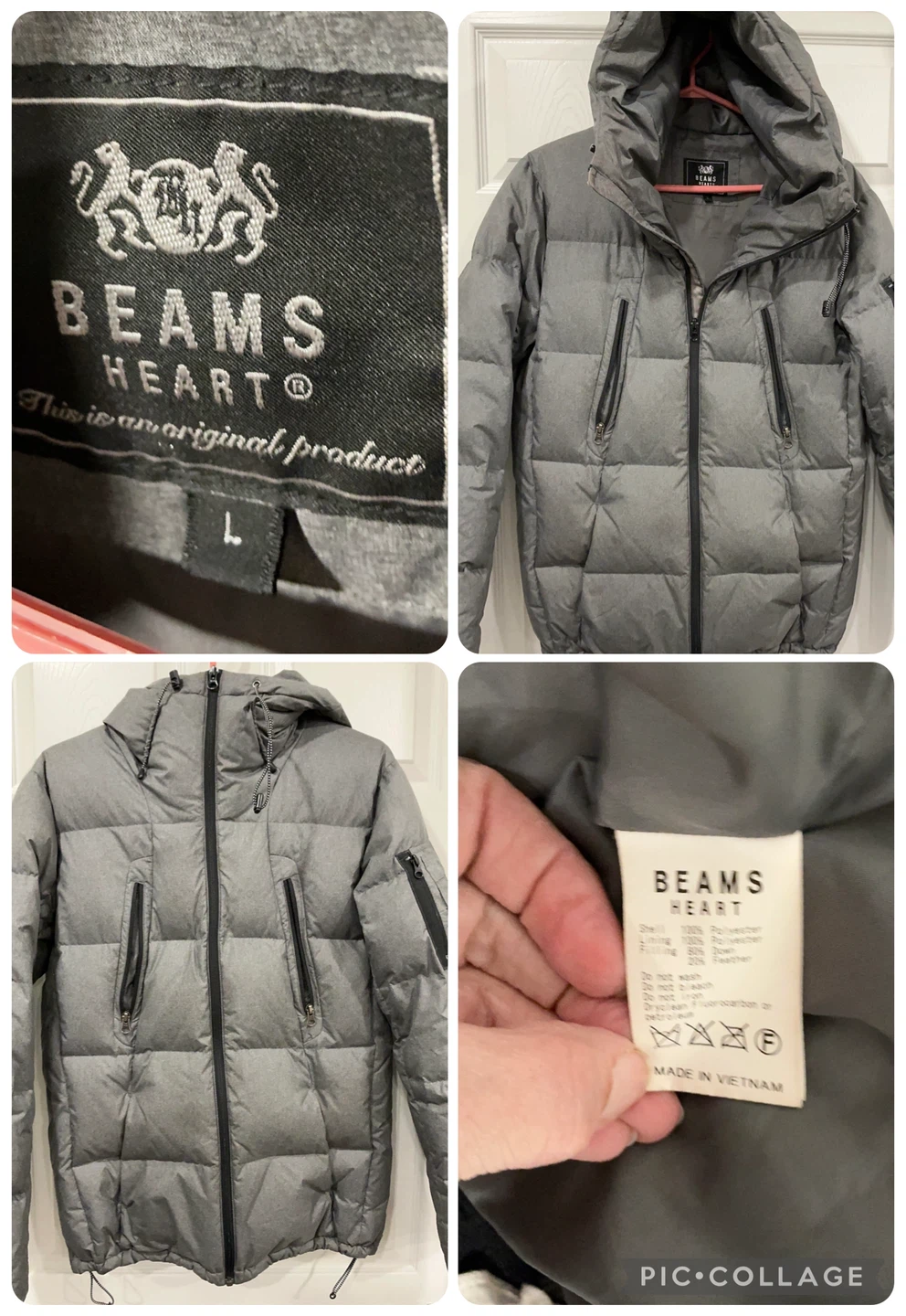 BEAMS HEART Grey Puffer Jacket - Size L