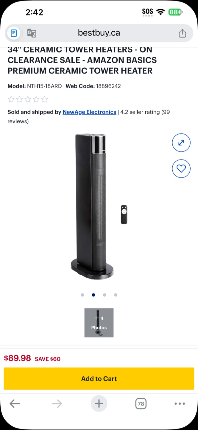 34-inch 1500w premium portable oscillating ceramic tower space h - photo 5