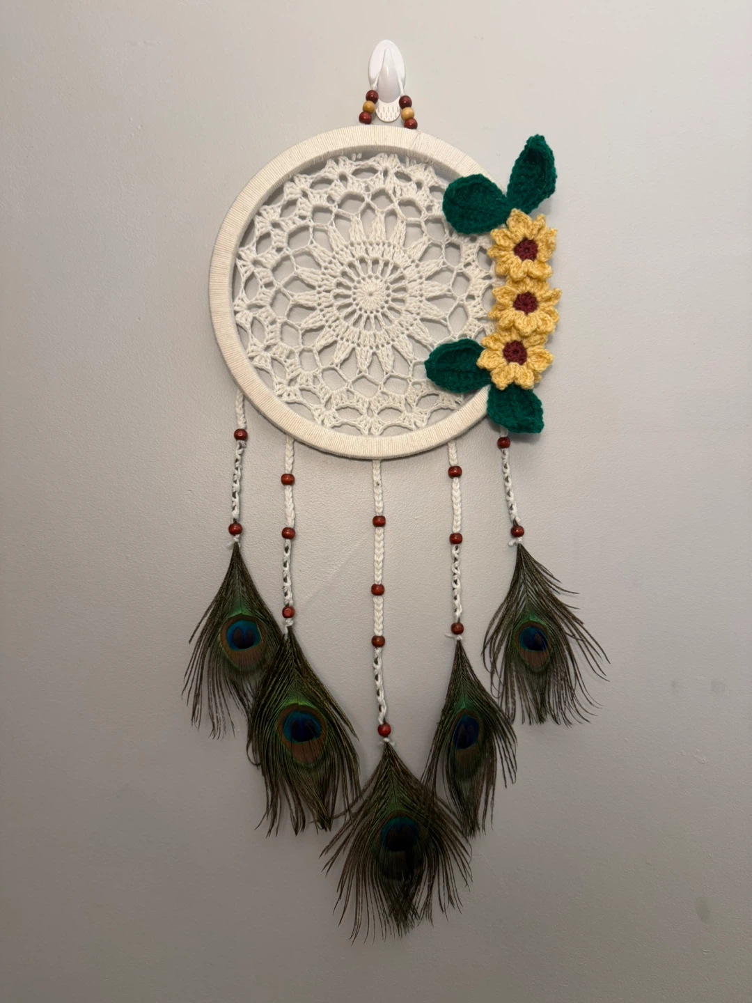 Handmade Dream Catcher with Peacock Feathers - photo 2