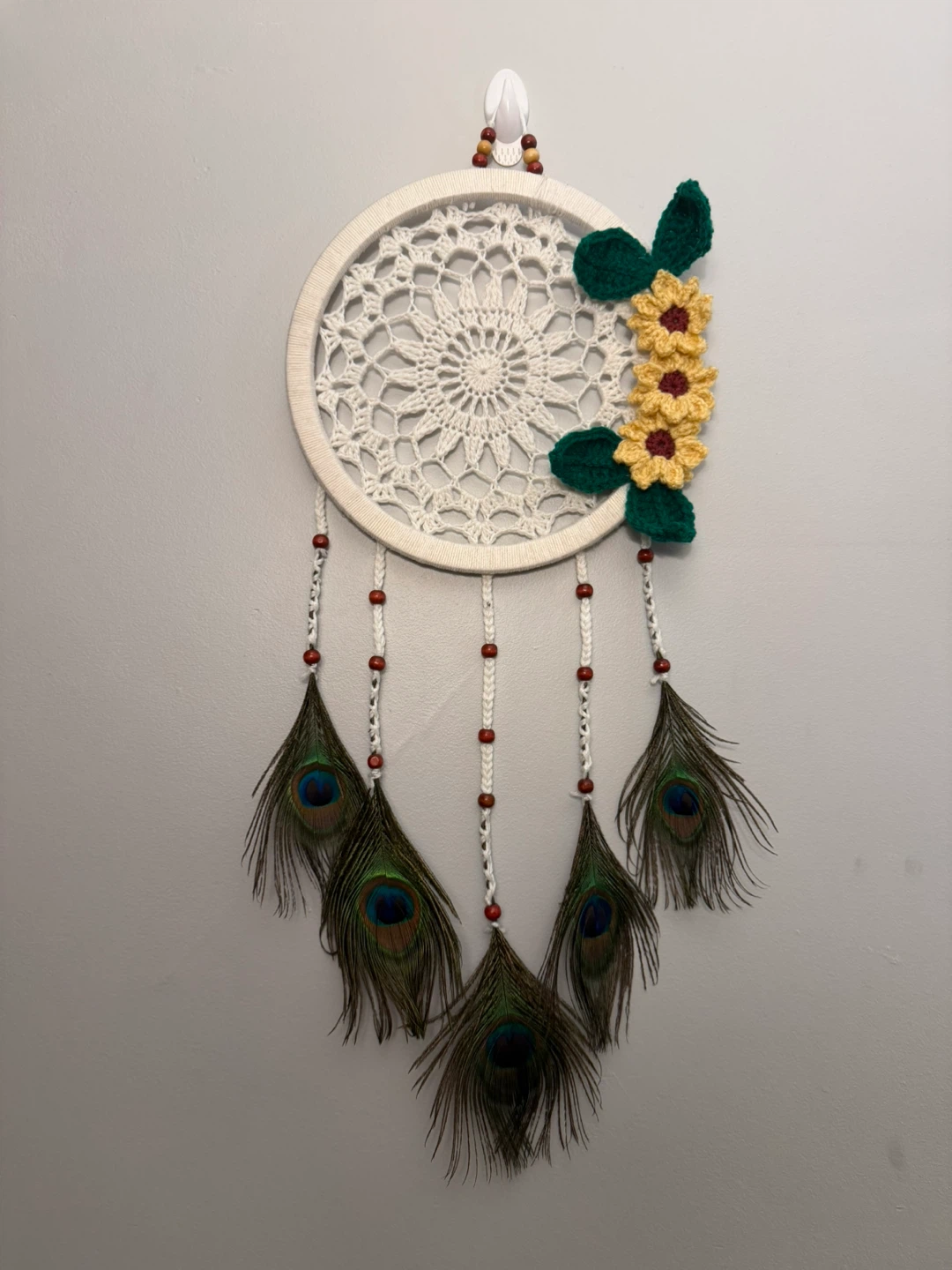 Handmade Dream Catcher with Peacock Feathers