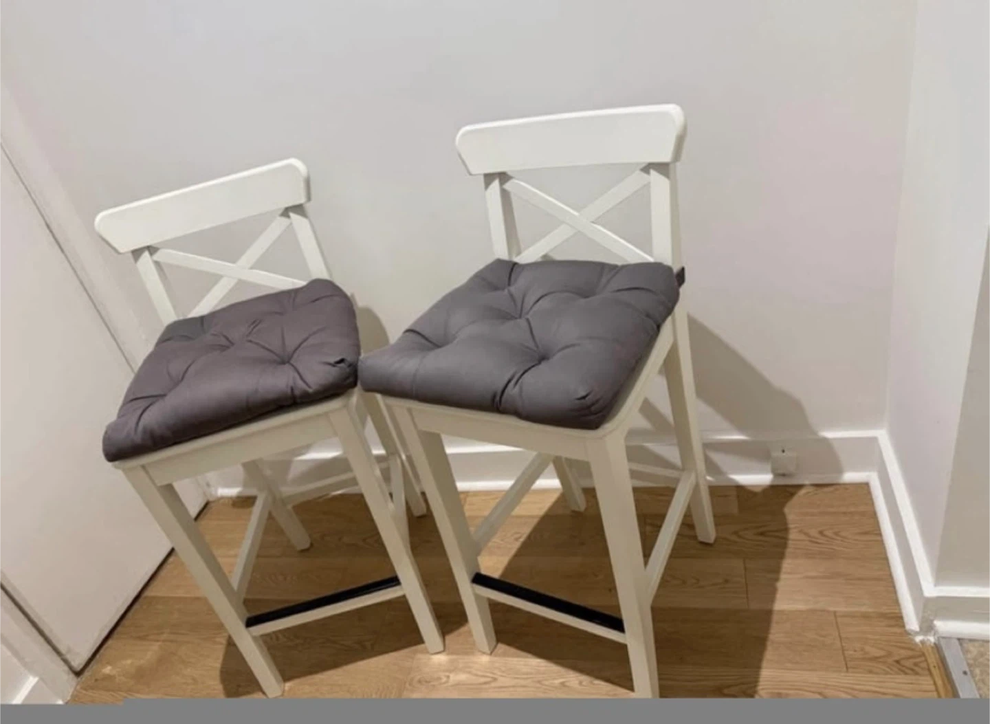 IKEA Bar Stools - White with Grey Cushions