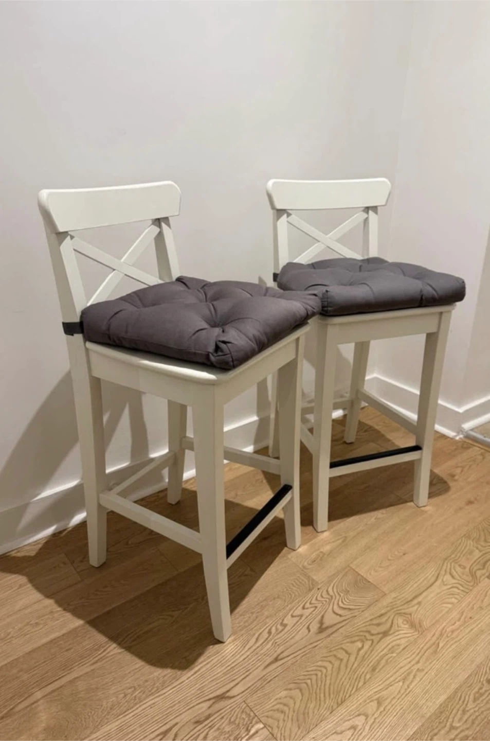 IKEA Bar Stools - White with Grey Cushions - photo 2