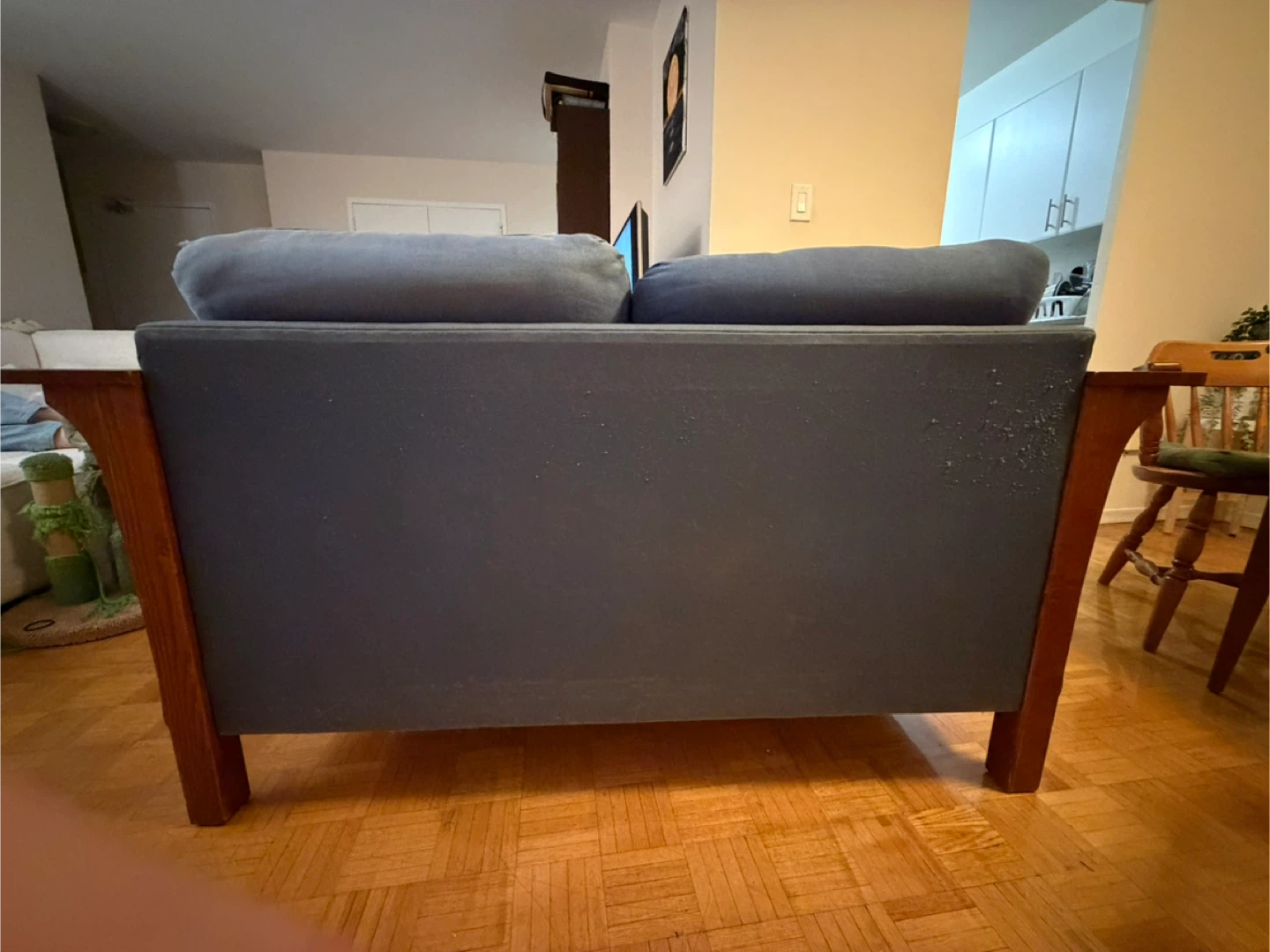 Wood Frame Loveseat with Blue Cushions - photo 3