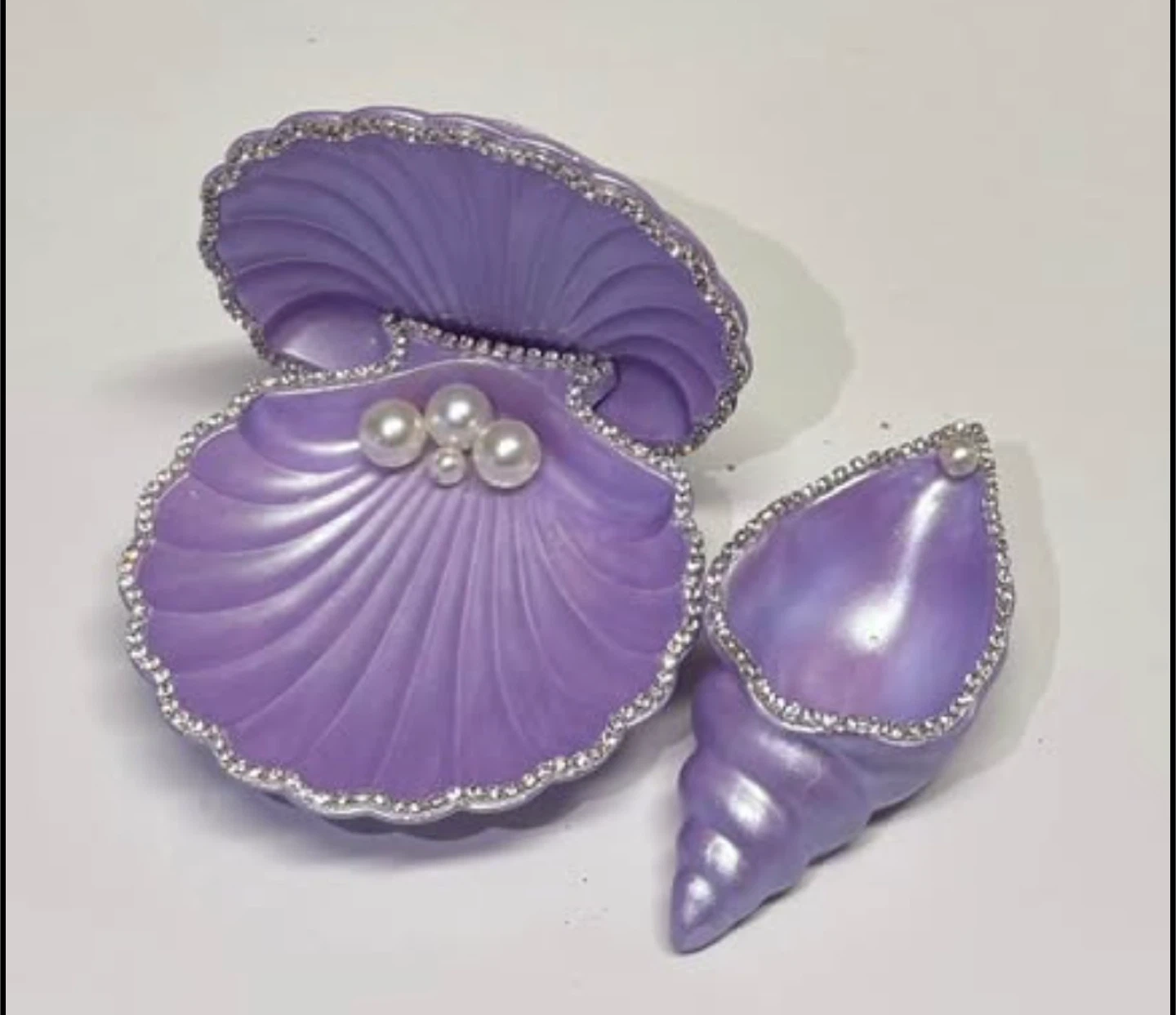 handmade purple seashell trinket set |jewelry holder  decor - photo 4