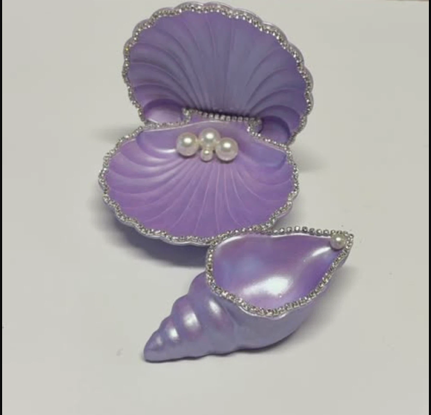 handmade purple seashell trinket set |jewelry holder  decor - photo 3